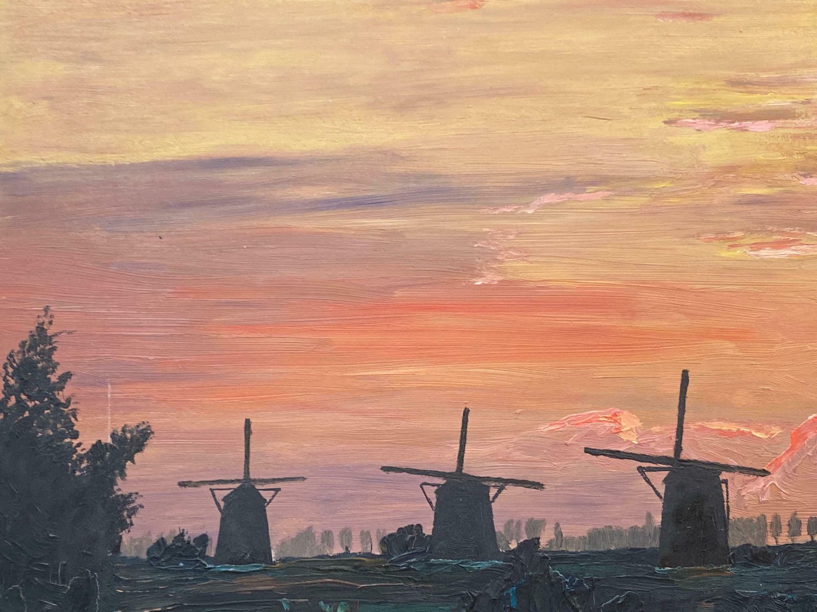 Fernand Audetfernand Audet (1923 2016) French Impressionist Oil   Sunset Over Windmillsc. 1950's photo for sale