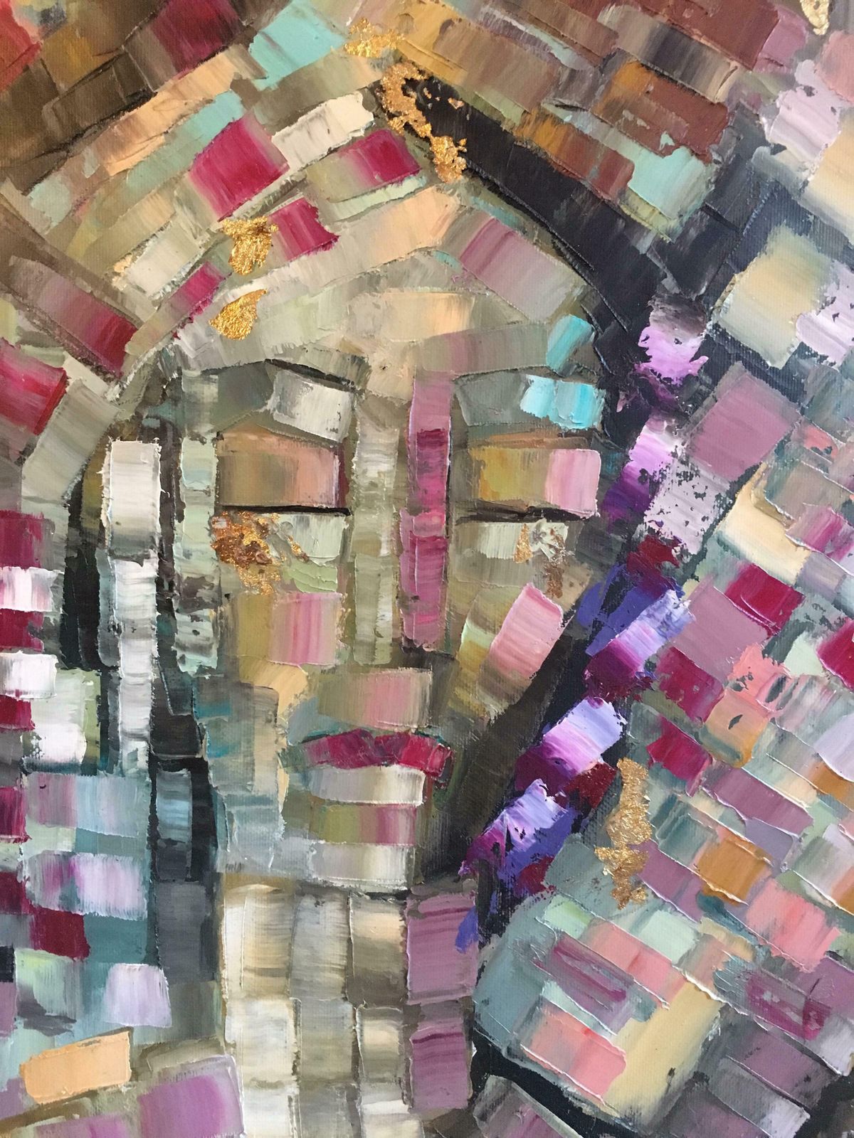Beatrice Werliemosaic Style French Abstract, Original Oil Painting 2004 photo Art