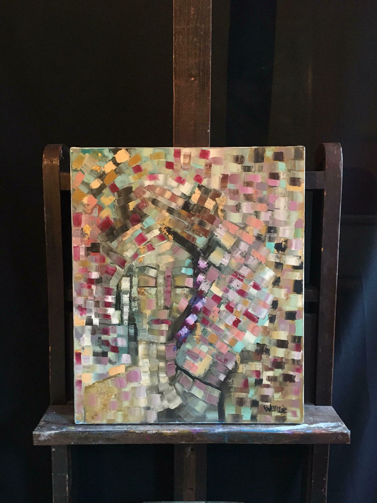 Beatrice Werliemosaic Style French Abstract, Original Oil Painting 2004 photo buy