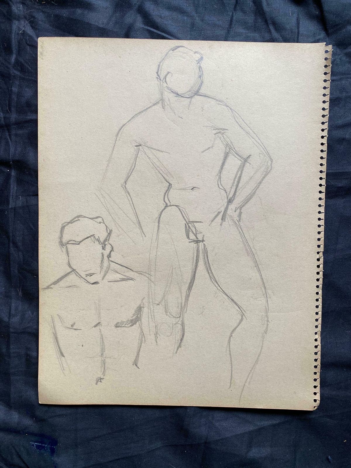Jean Paul Le Verriermid 20th Century French Original Line Drawing Sketch Nude Male   Stamped photo for sale