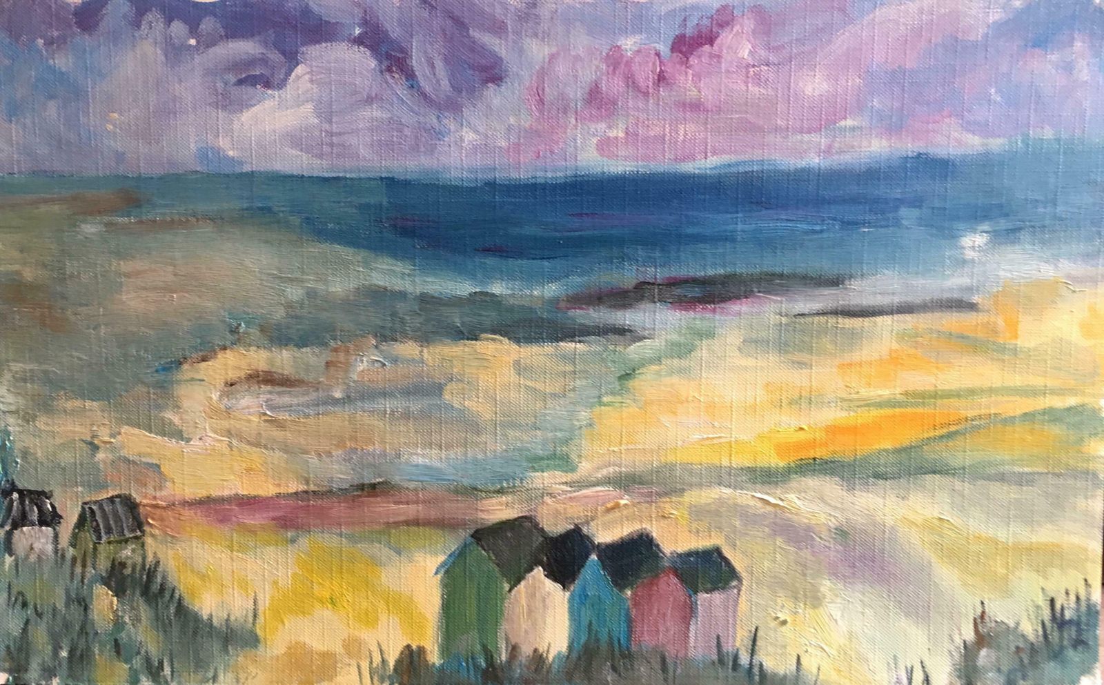 Unknownbeach Huts, Nautical Landscape, French Impressionist Original Oil Paintingc.1950s