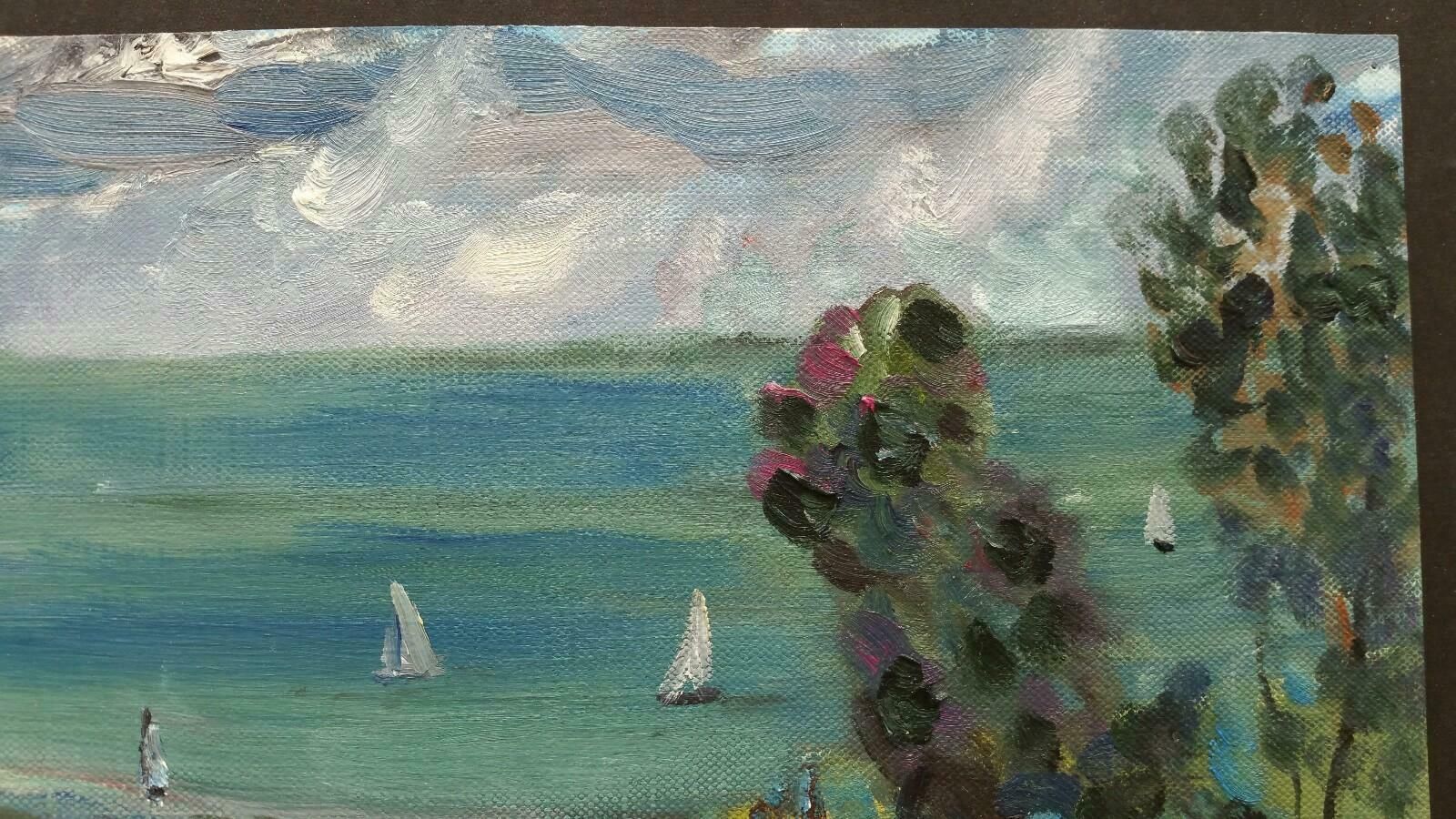Unknown20th Century French Oil Painting Sails Below The Hay Fieldlate 20th Century photo for sale