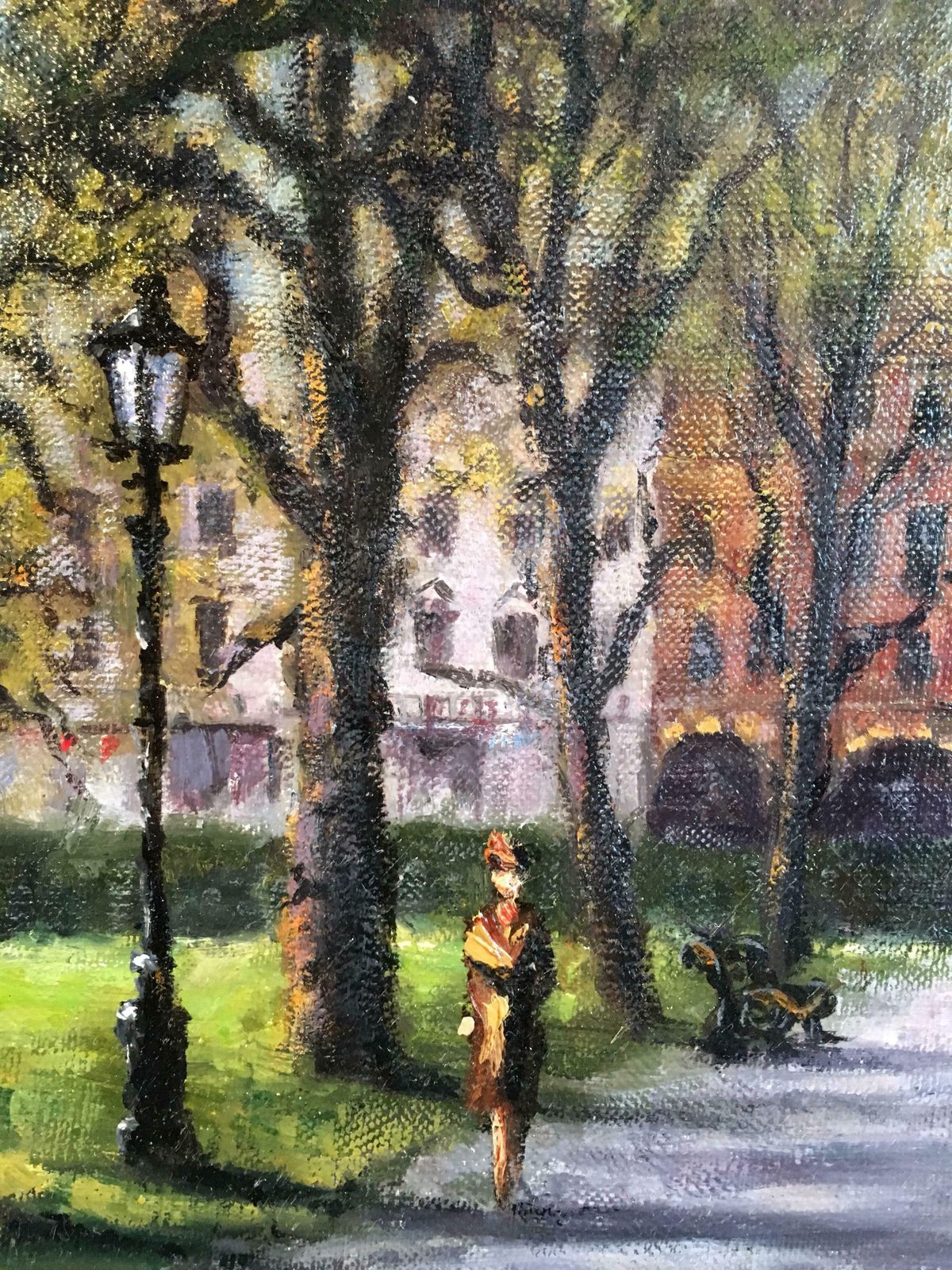 Anthony Hedgespark Walk, Impressionist City Scene, Signed Oil Paintingc.1950 photo for sale
