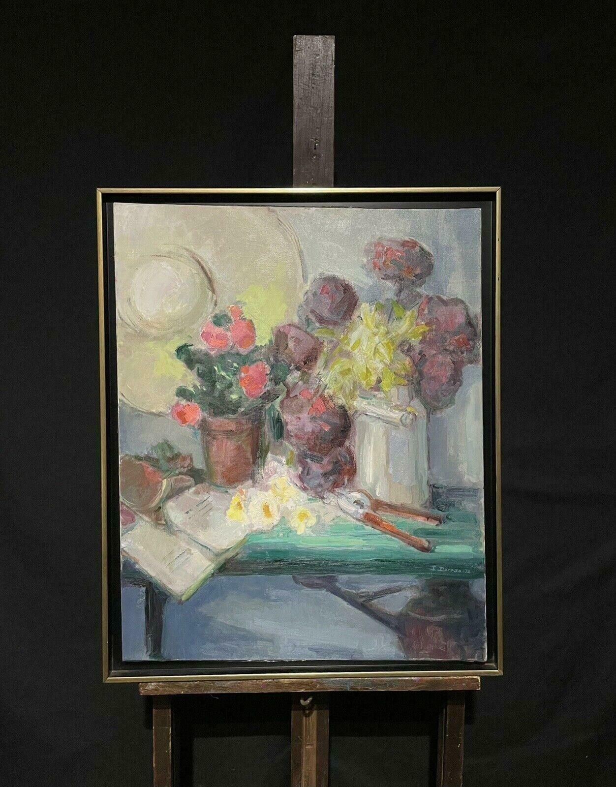 French Schoolbeautiful French Impressionist Signed Oil   The Gardeners Table Still Life photo furniture