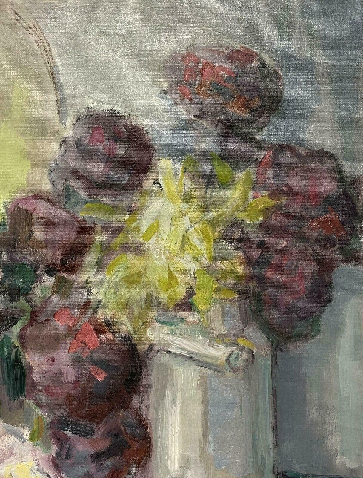 French Schoolbeautiful French Impressionist Signed Oil   The Gardeners Table Still Life photo for sale