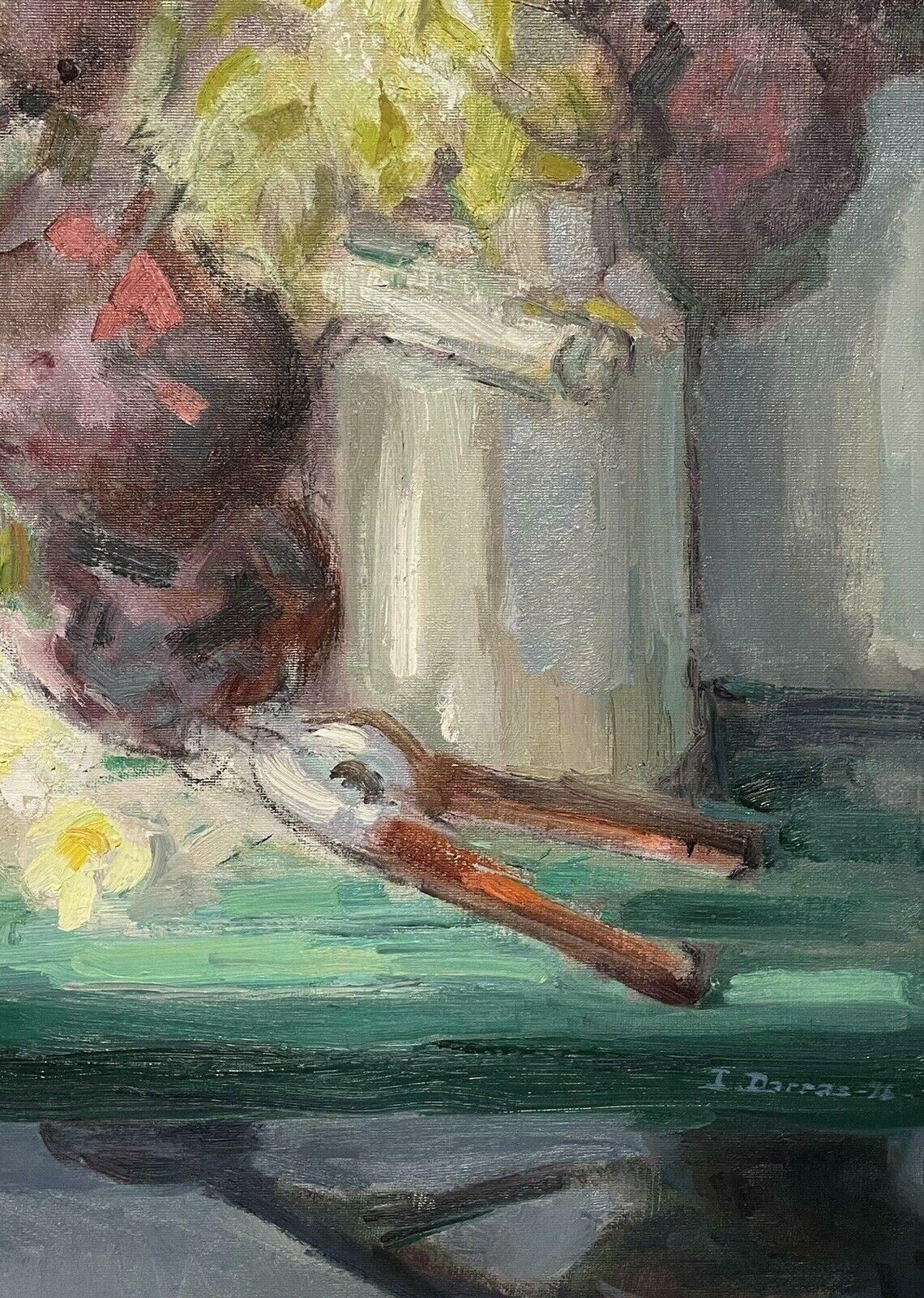 French Schoolbeautiful French Impressionist Signed Oil   The Gardeners Table Still Life photo Art