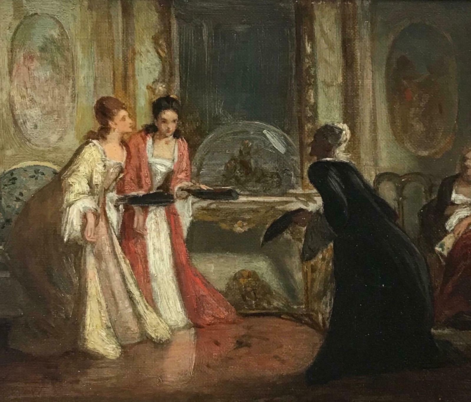 David Wilkie Wynfield Elegant Ladies In Grand Drawing Room Interior, Fine 19th Century British Oil photo Art
