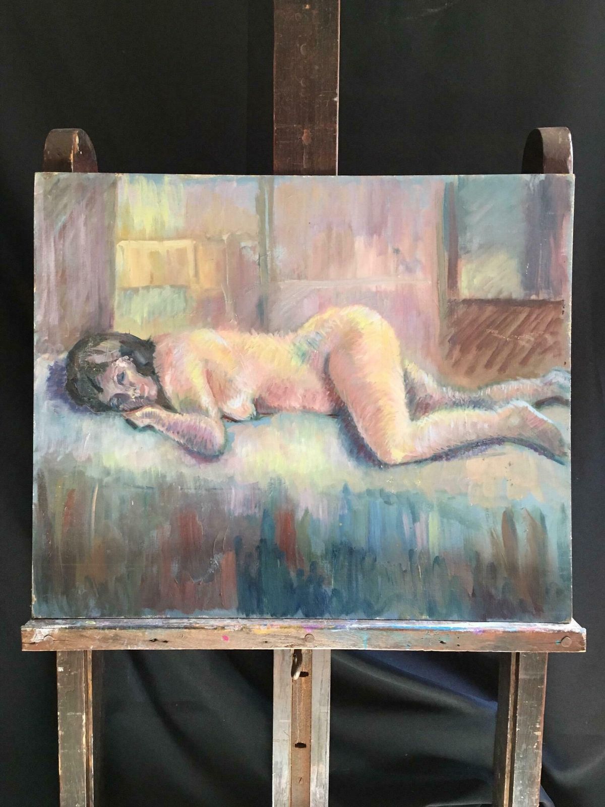 Beryl Dartonimpressionist Nude, British Artist, Strong Colours, Original Oil Paintingc.1970s photo furniture