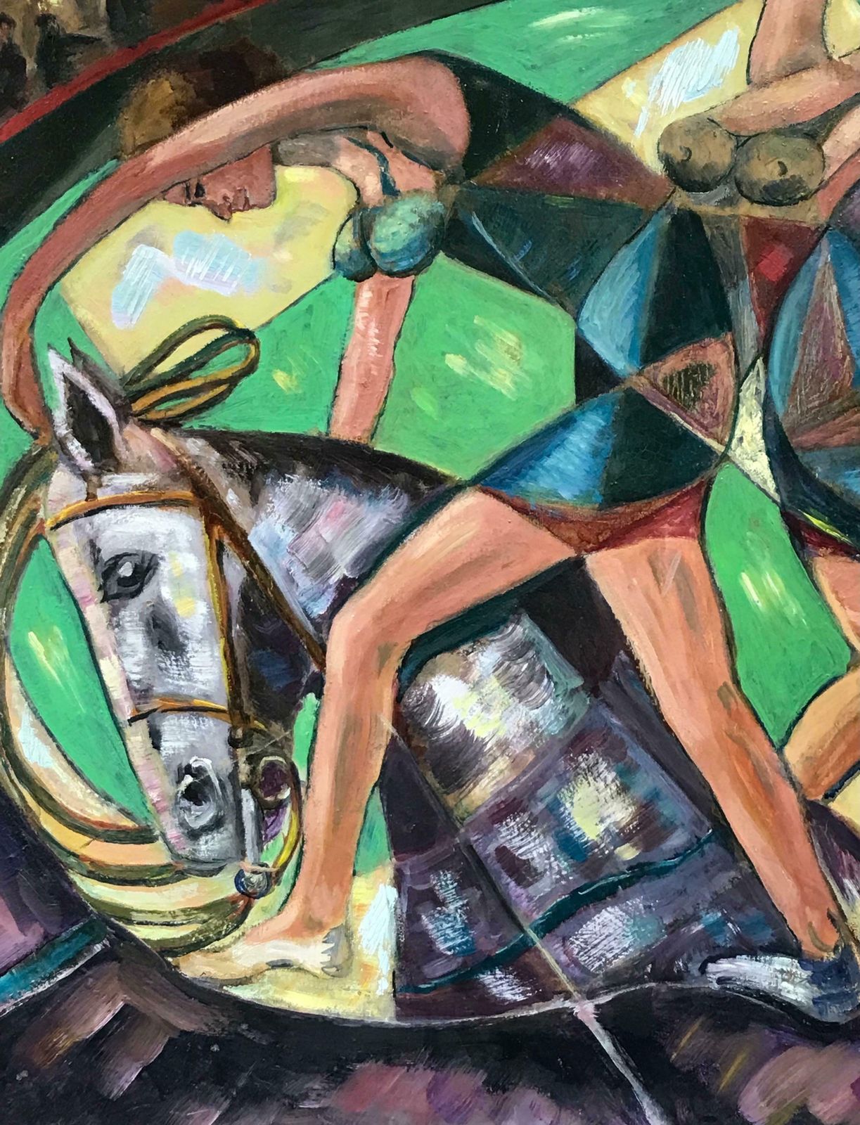 20th Century French Schoollarge French Signed Oil   Abstract Circus Performers Acrobats On Horsebackc. 1960's photo for sale