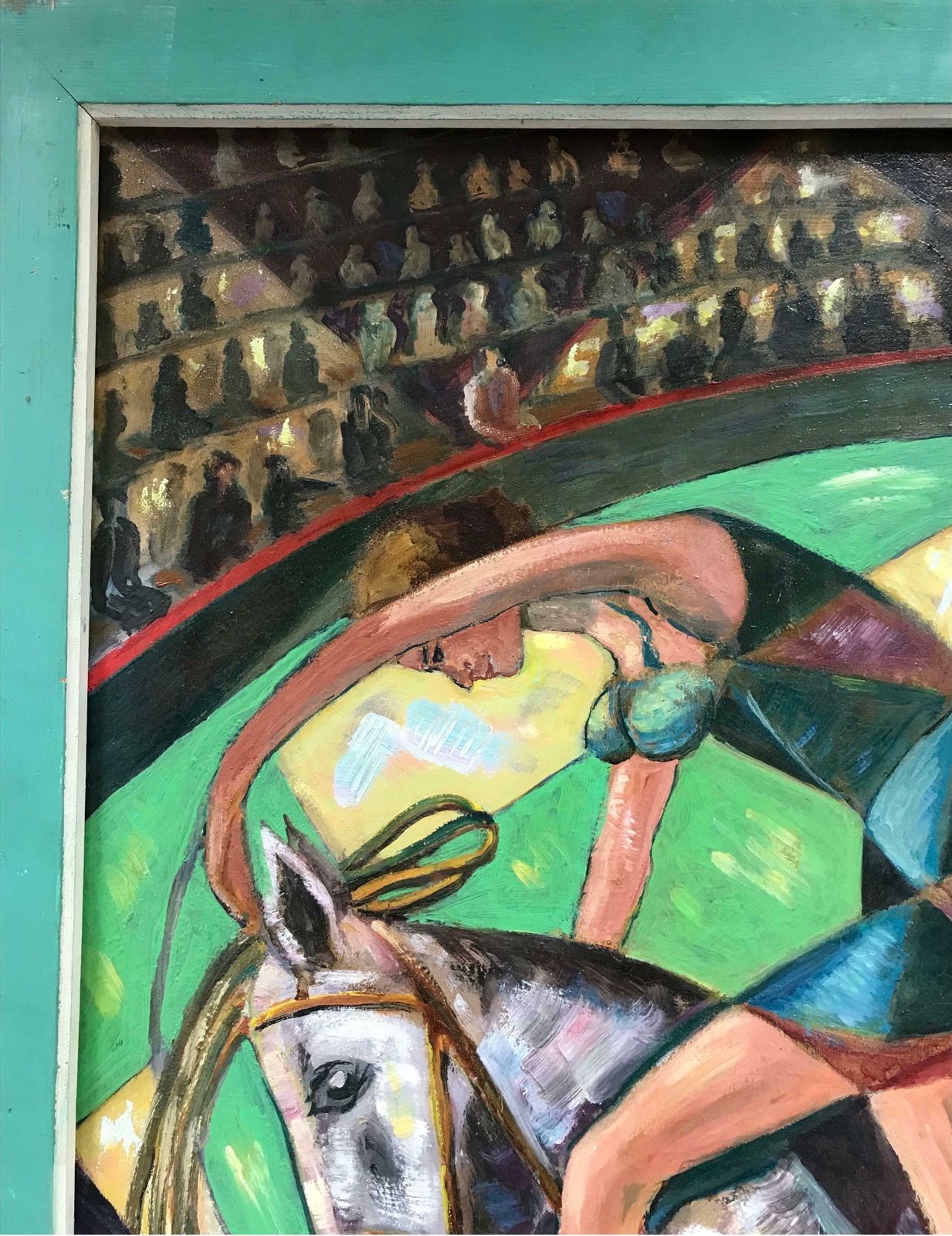 20th Century French Schoollarge French Signed Oil   Abstract Circus Performers Acrobats On Horsebackc. 1960's photo vinterior