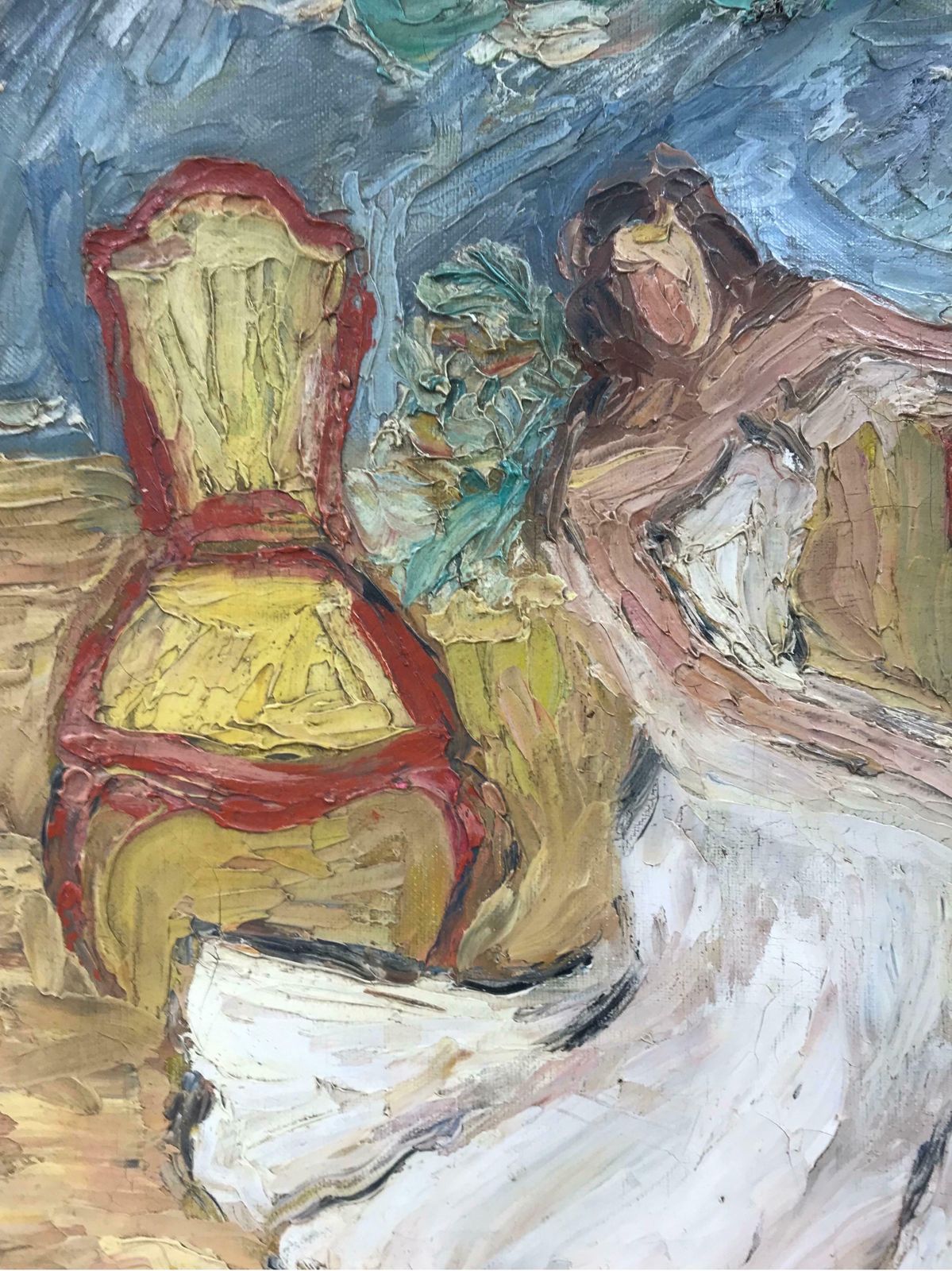 Early 20th Century Frenchstunning 1930s French Oil Lady In Wedding Dress In Interior, Very Thick Impasto photo buy