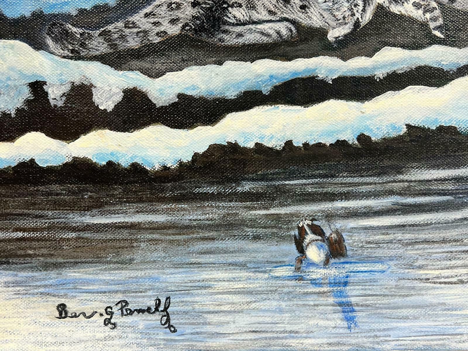 Ben Powellcontemporary British Acrylic Painting Snow Leopards In Arctic Landscape photo Art