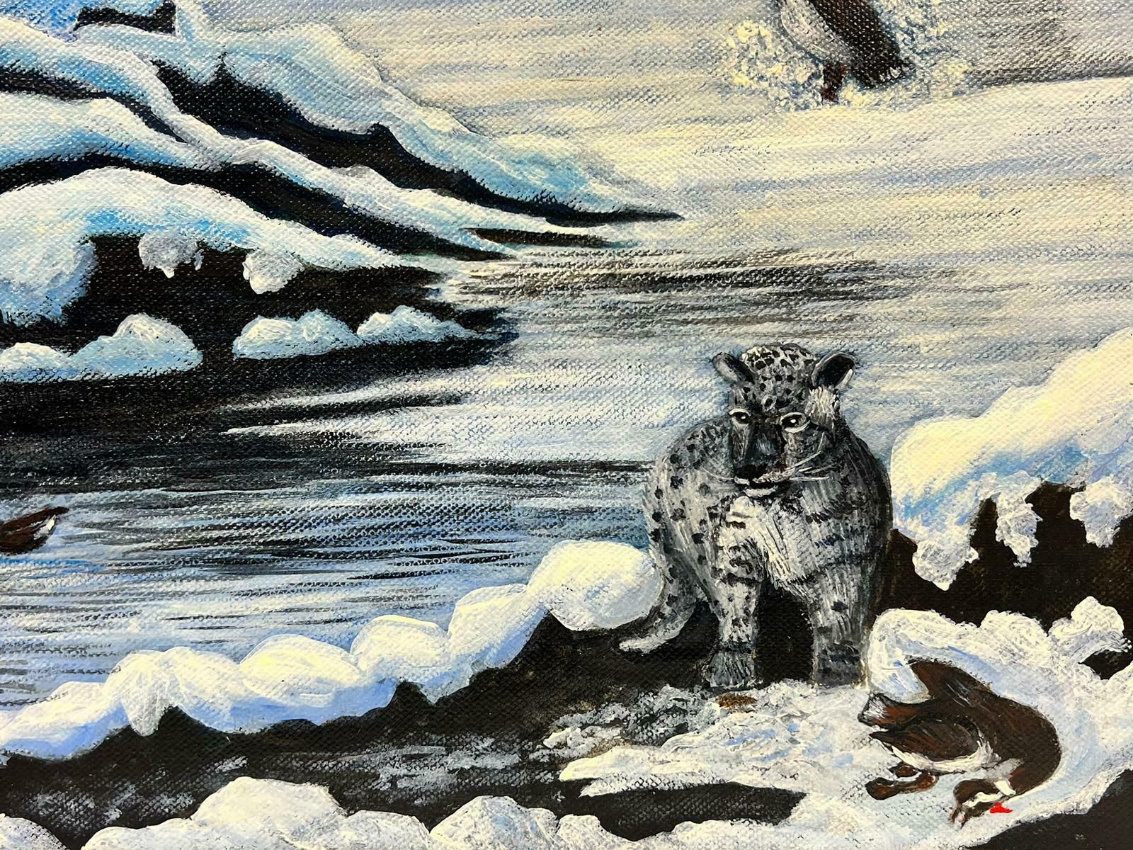 Ben Powellcontemporary British Acrylic Painting Snow Leopards In Arctic Landscape photo vinterior