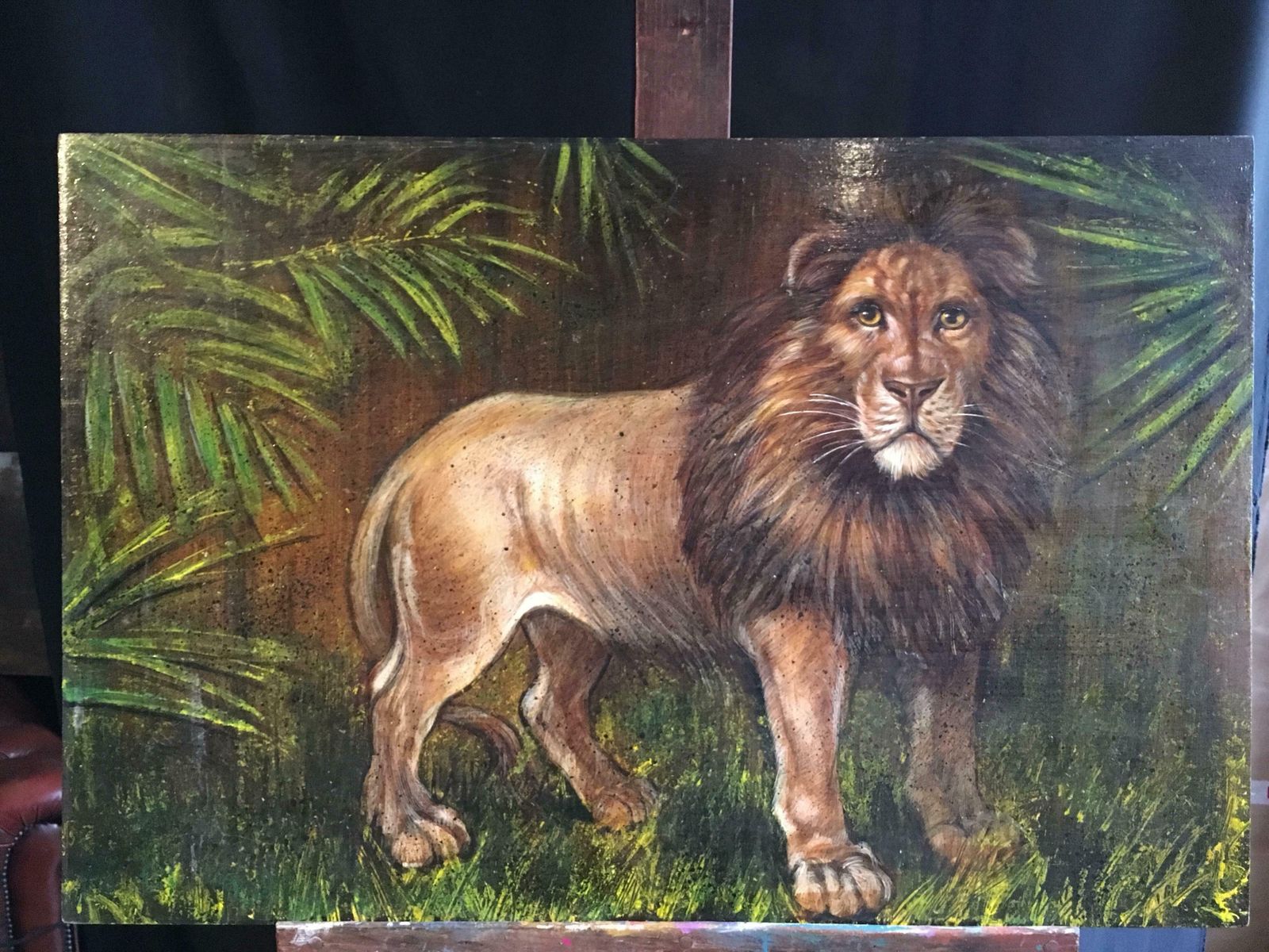 Unknownking Of The Jungle, Large Impressionist Oil Painting Of A Lion C.1970s photo furniture
