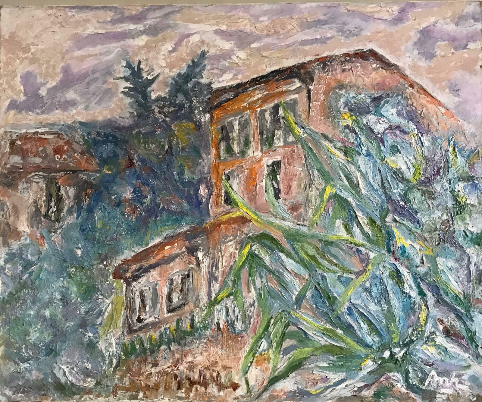 Unknownprovencal Maison   Large Mid 20th Century French Post Impressionist Oil Paintingc.1950's