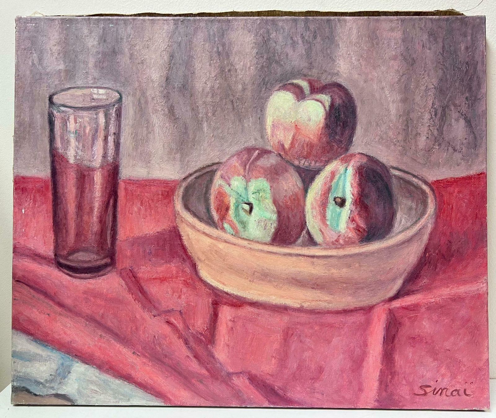 French Schoolfrench Post Impressionist Oil Still Life Red Interior Apples In Fruit Bowl photo furniture
