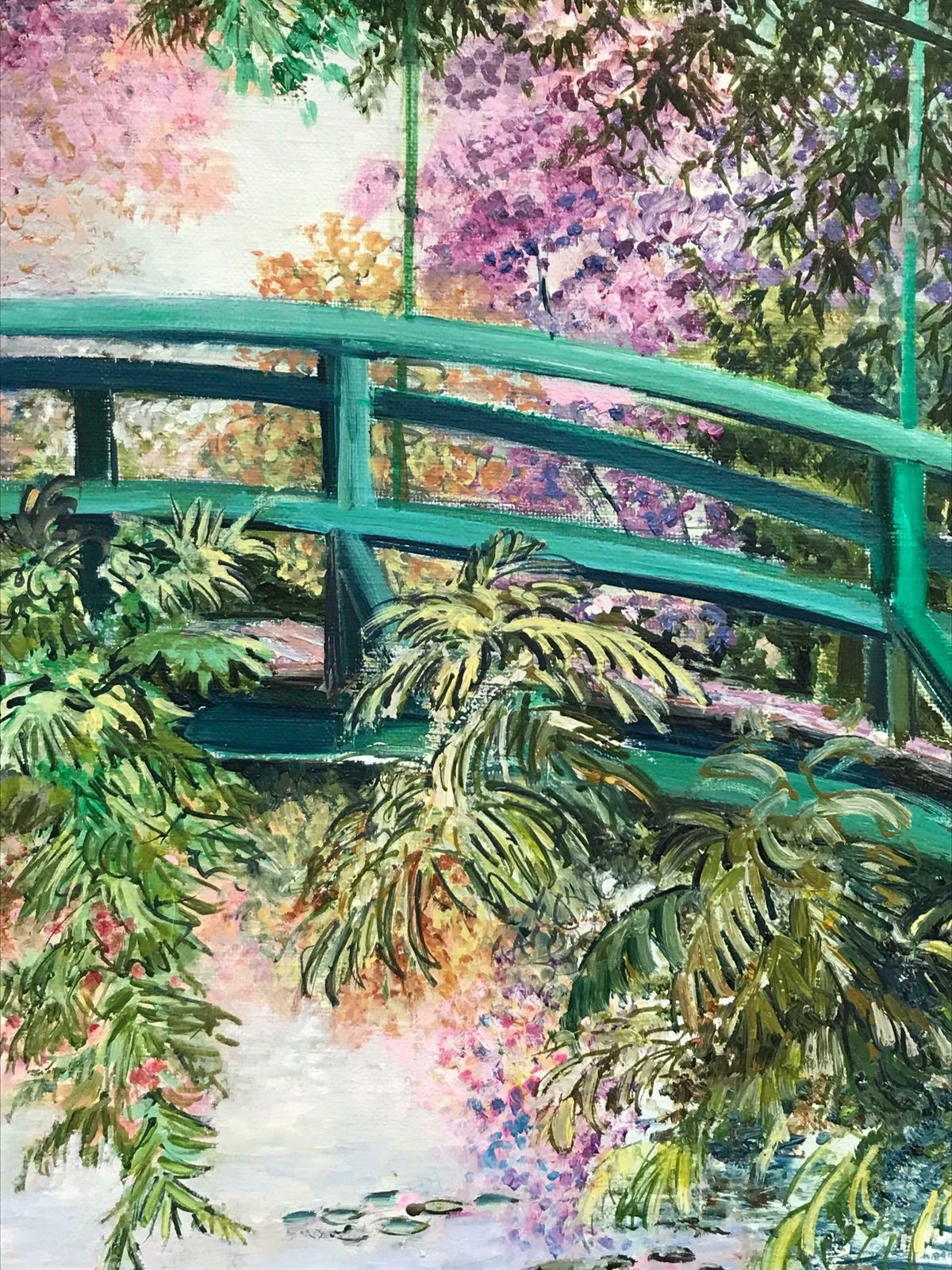 B. Rigaudierejapanese Bridge Monet's Waterlily Pond Giverny, Signed French Impressionist Oil photo vintage