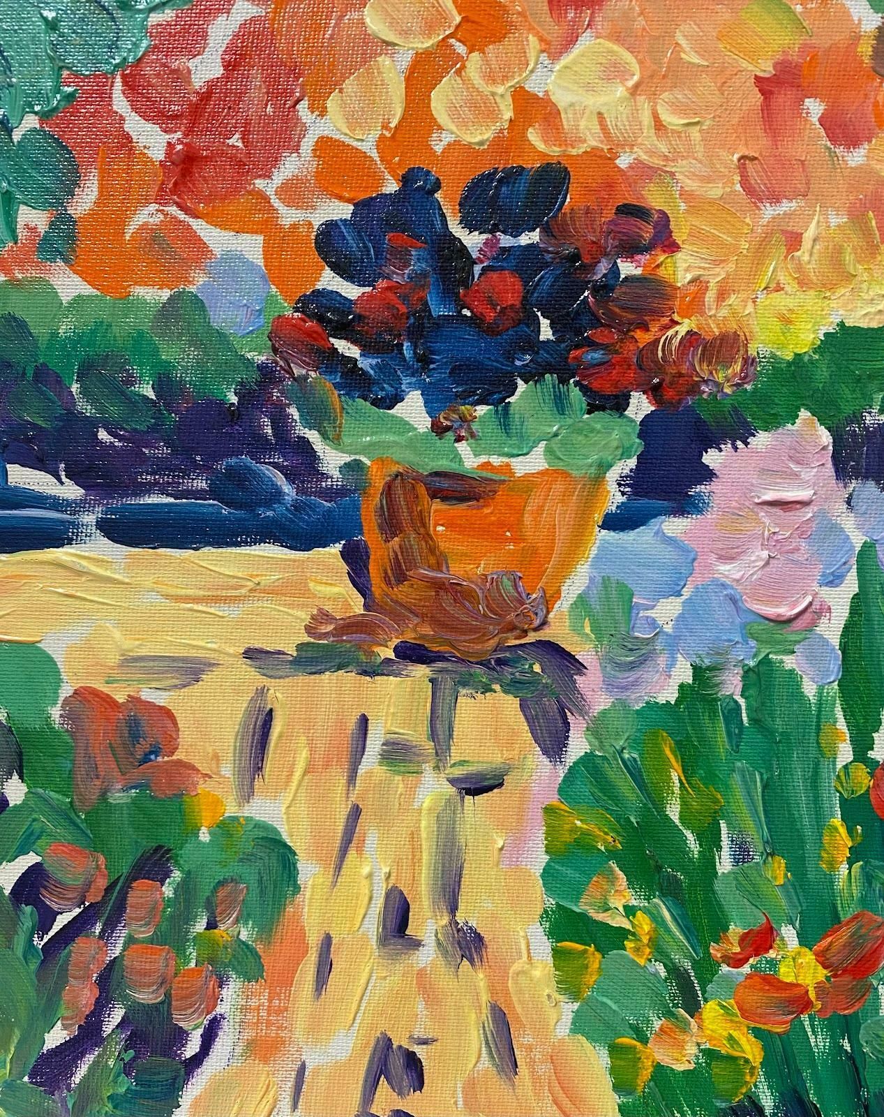 Maggy Claryssefrench Impressionist Oil Painting Potted Plant And Bright Gardenc.2000 photo for sale