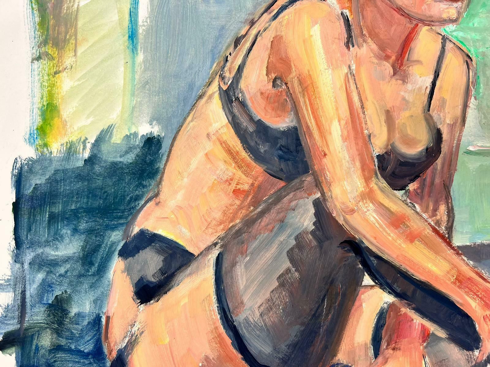 French Modernistreclining Nude Lady Model 1970's French Modernist Painting Provence Collection1970's photo vinterior
