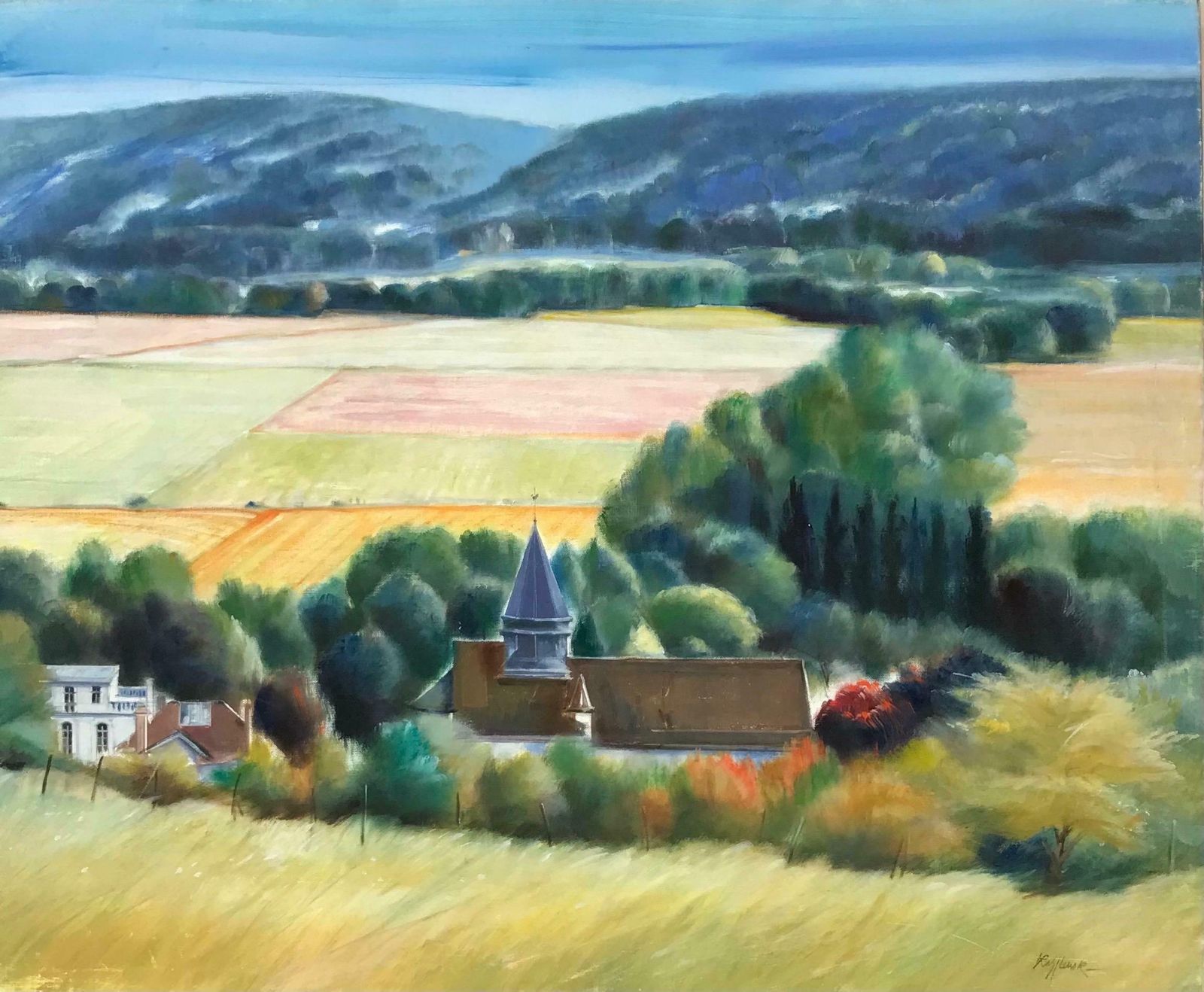 French Schoolthe Giverny Landscape & Valley, Summer Meadows French Impressionist Oil