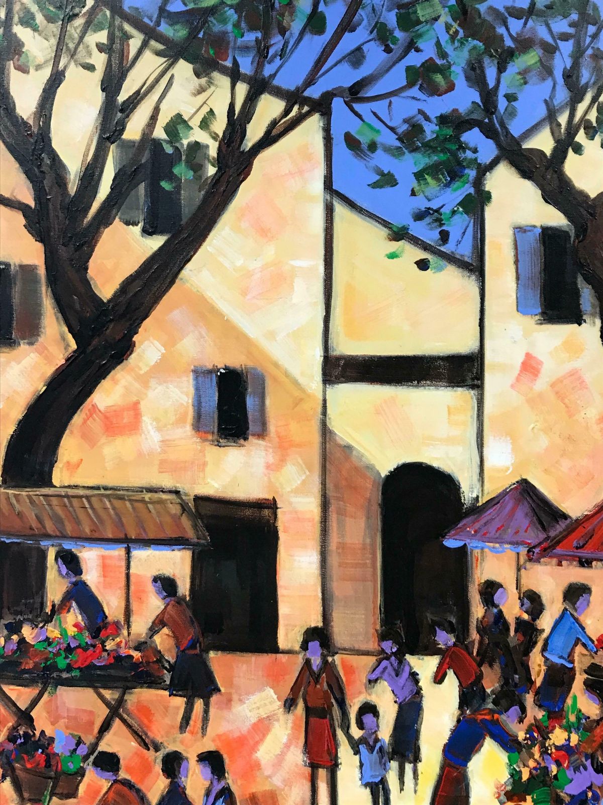 French Schoolprovencal Town Market Square Busy Scene With Many Figures With Flowersc. 2000 photo vinterior