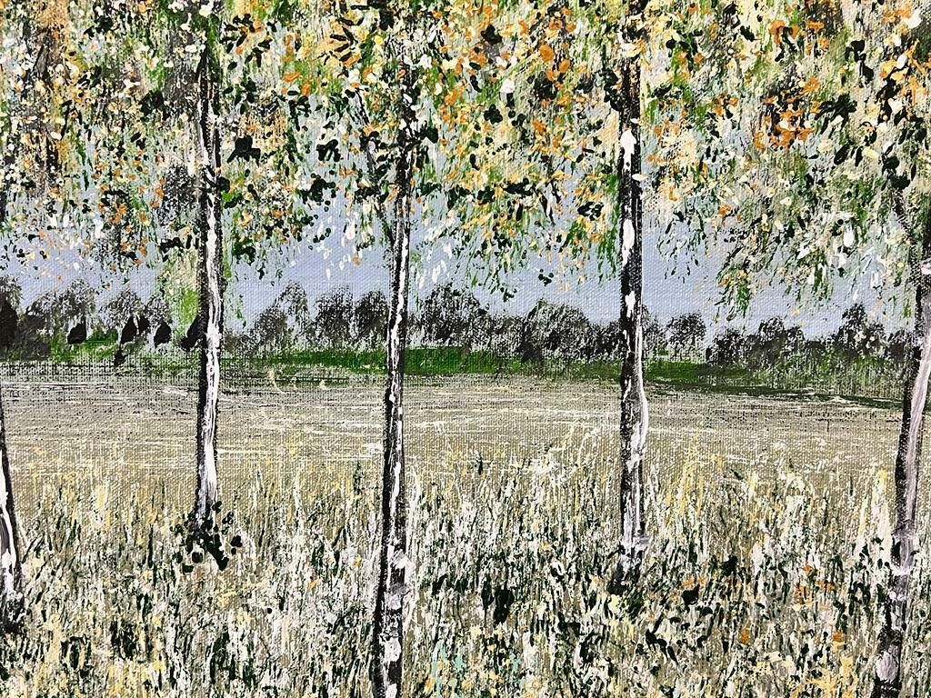 Contemporary British Colourful Modern British Summer Tall Tree Landscape Symbolist Painting photo for sale