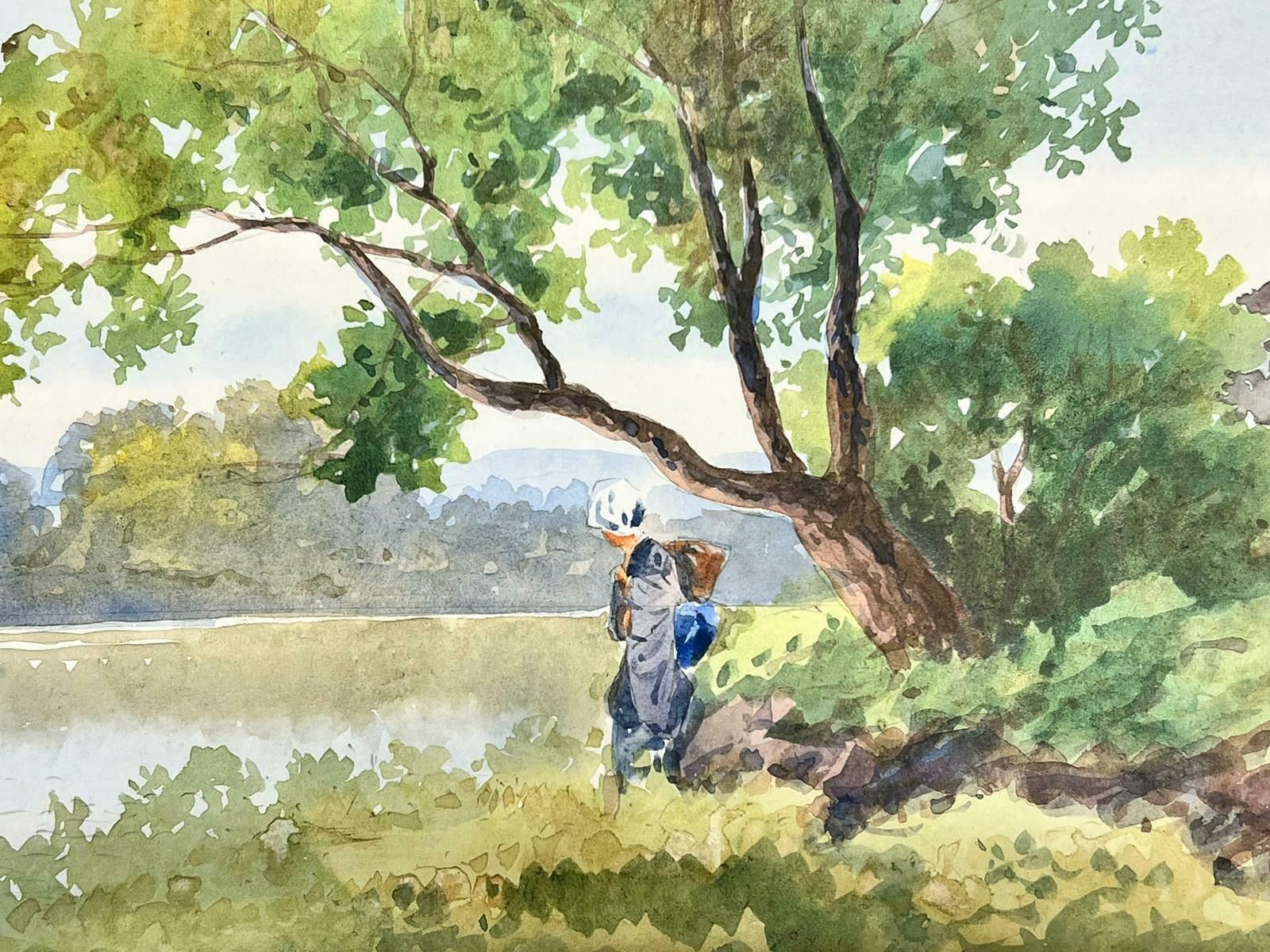 Chinese Artistantique Impressionist Signed Painting Lady By Lake In Landscape photo Art