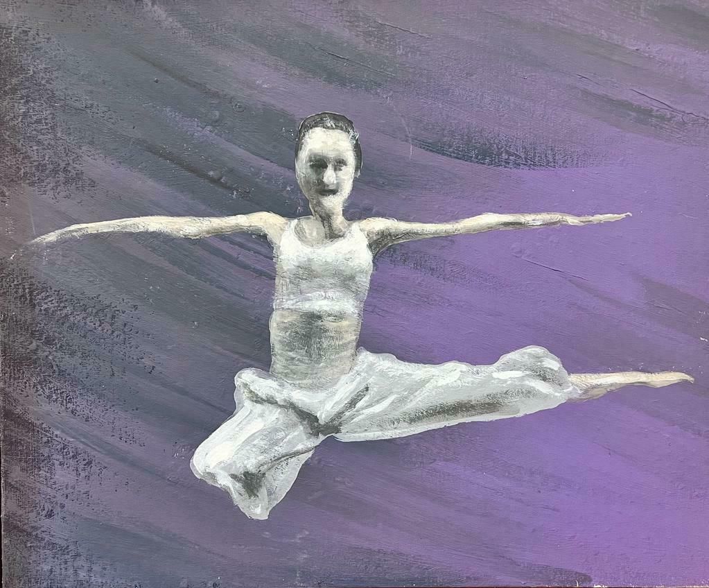 Contemporary British Colourful Modern British Painting The Dancer White Against Purple Background