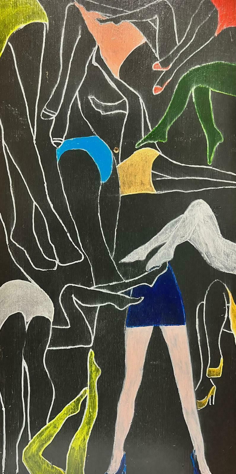Contemporary British Colourful Modern British Black Board Abstract Legs & Skirts