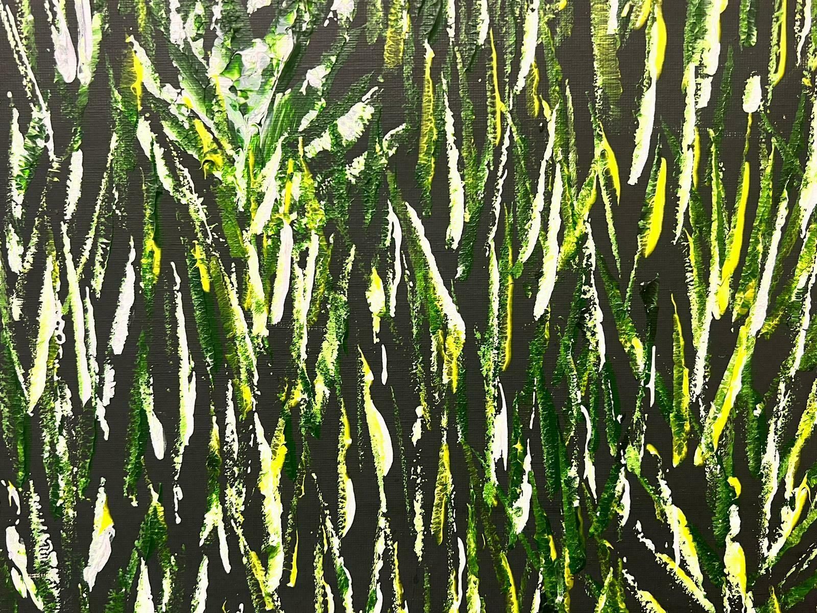 Contemporary British Very Thick Modern British Painting Green And White Yellow Long Wavy Grass photo Art