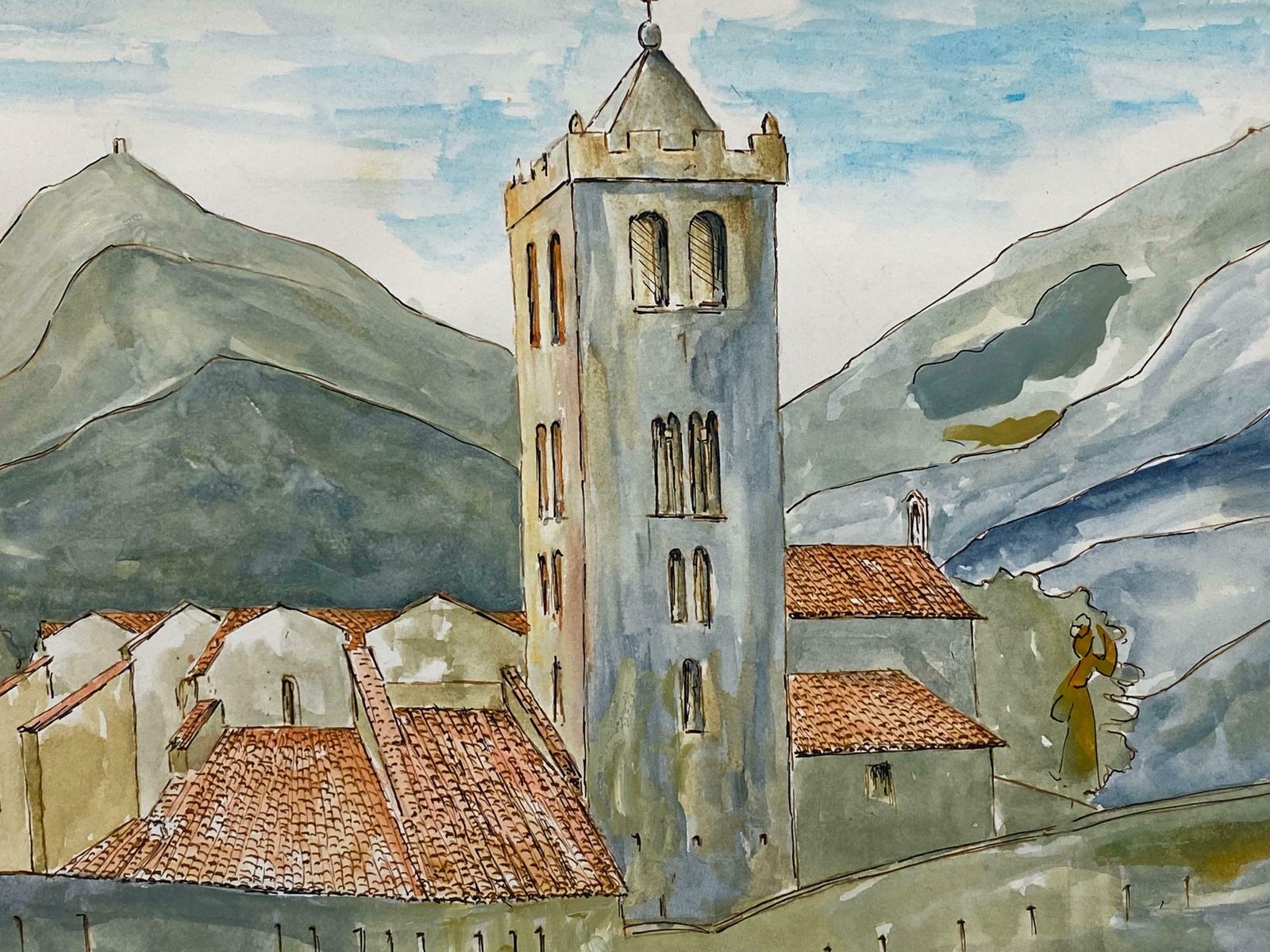 Bernard Labbe1950's French Modernist/ Cubist Painting   French Town Church1950's