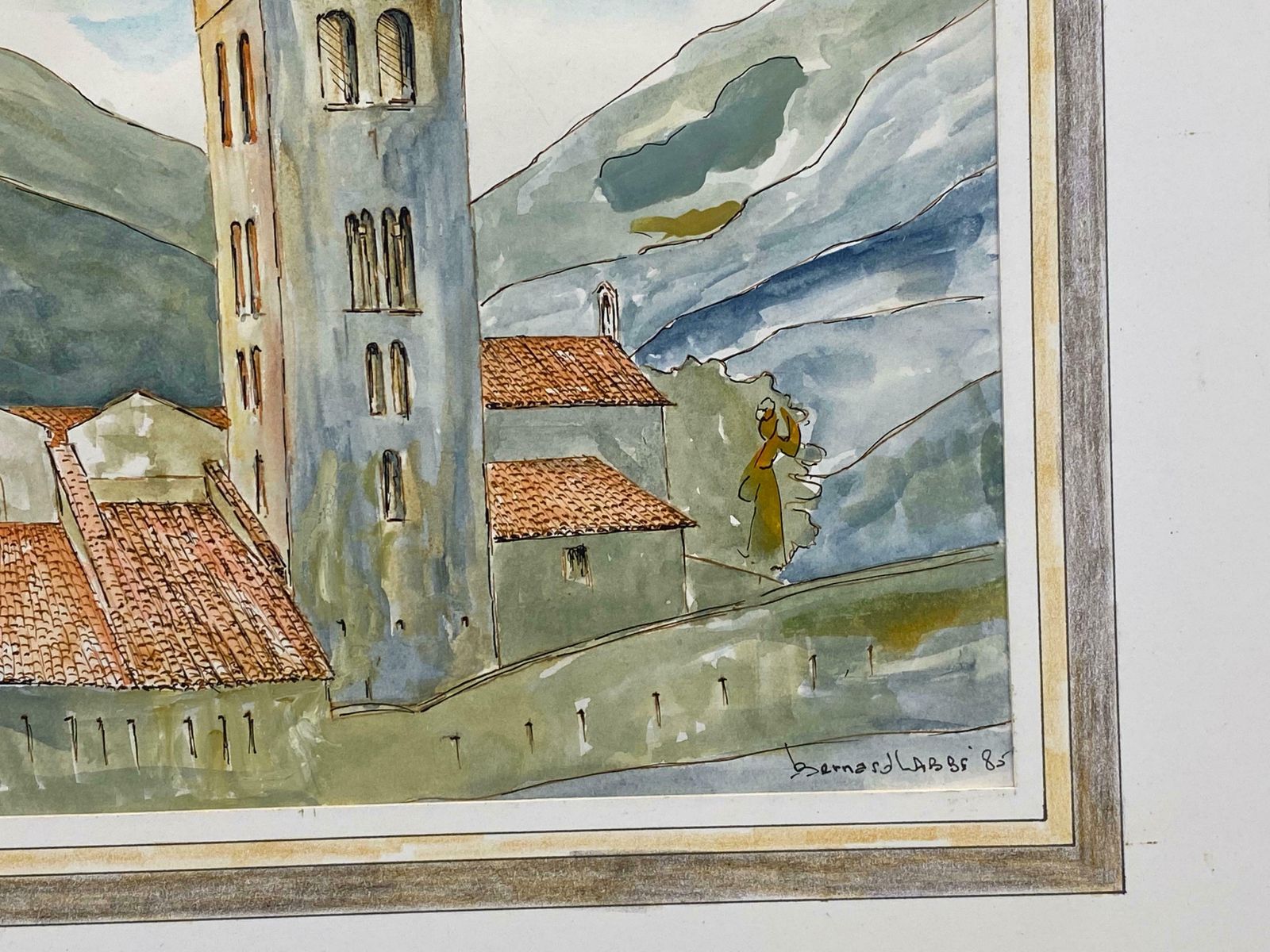 Bernard Labbe1950's French Modernist/ Cubist Painting   French Town Church1950's photo furniture