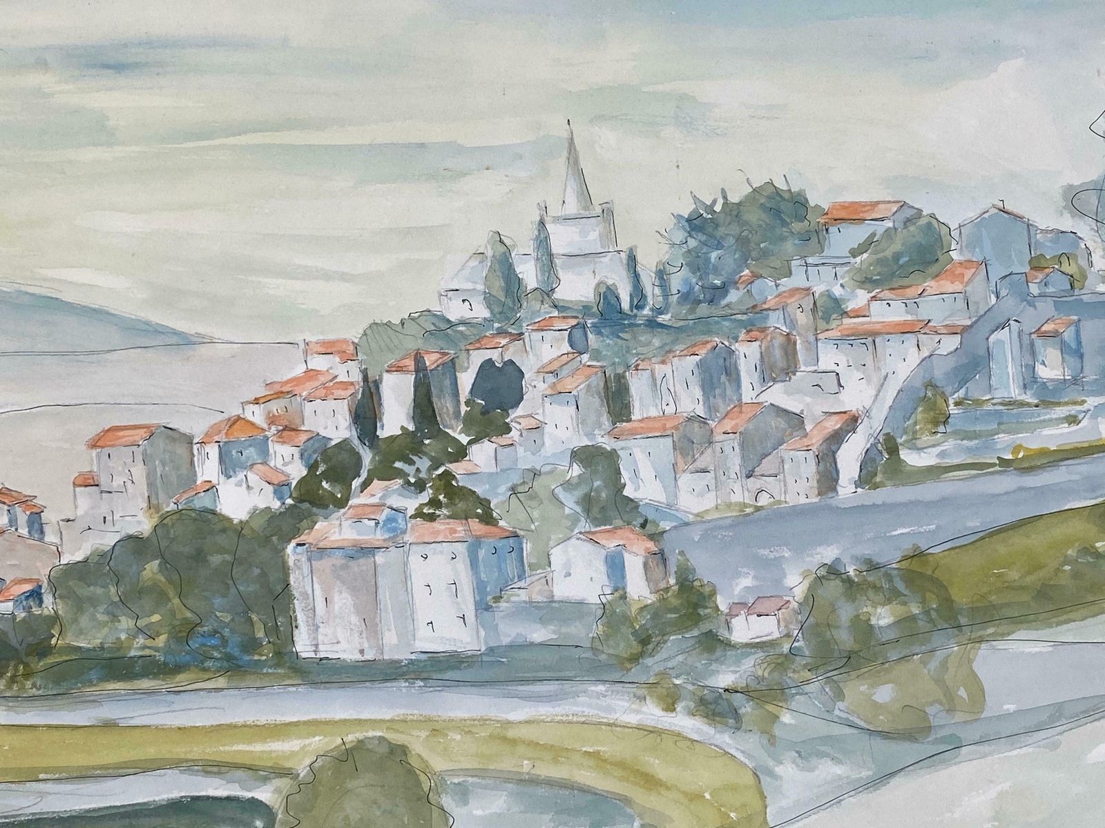 Bernard Labbe1950's French Modernist/ Cubist Painting   Soft French Landscape1950's photo furniture