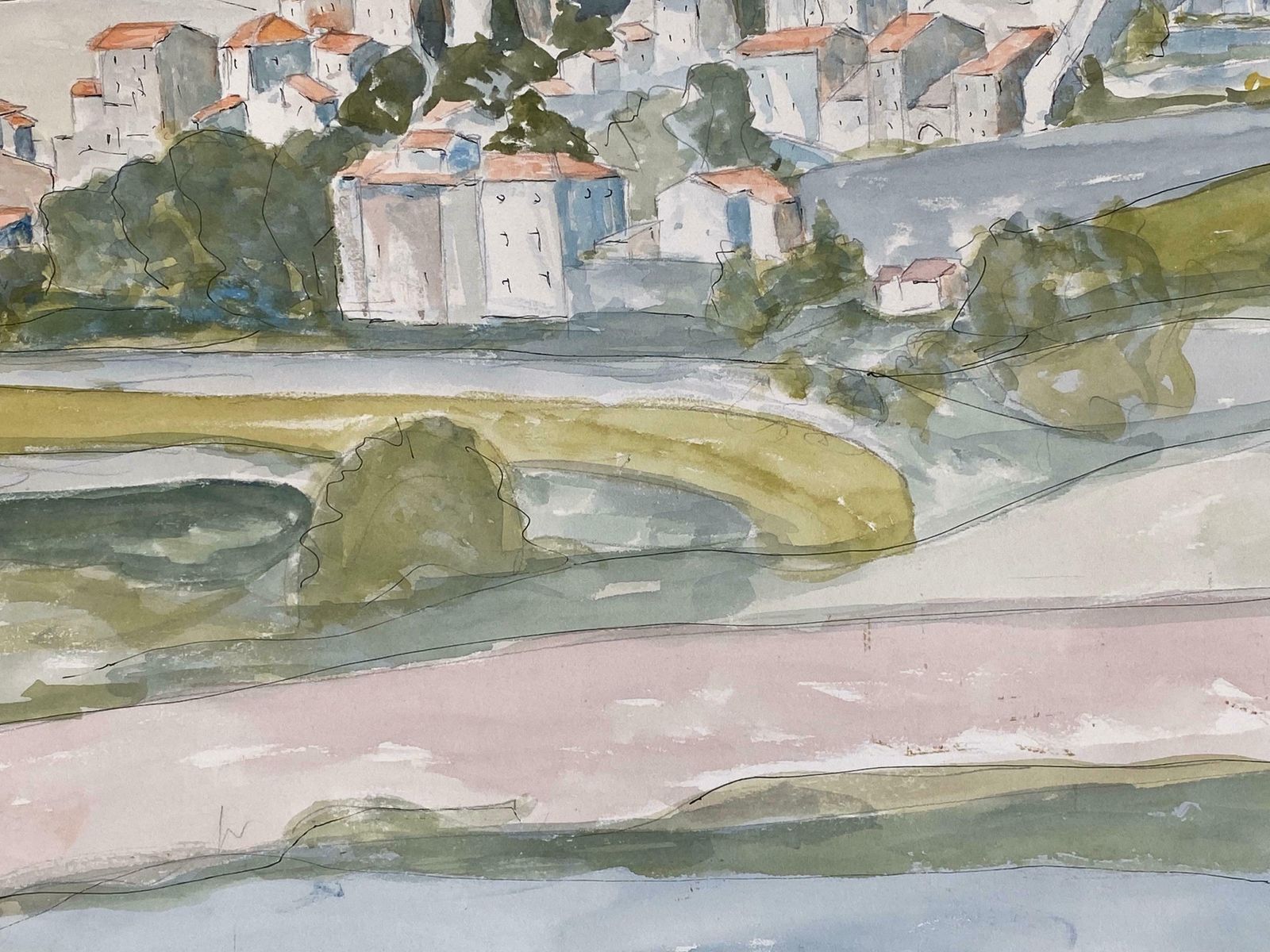 Bernard Labbe1950's French Modernist/ Cubist Painting   Soft French Landscape1950's photo for sale