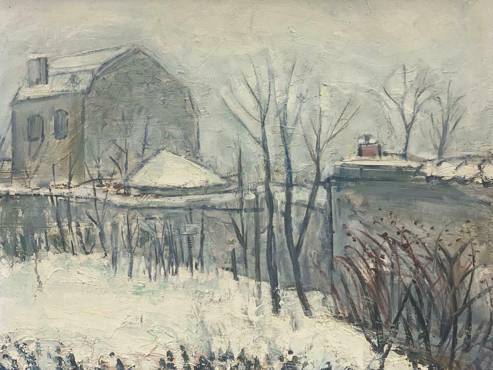 édouard Righetti (1924 2001)1960's French Post Impressionist Oil   Winter French Landscape In Sannois, Paris1960's photo for sale