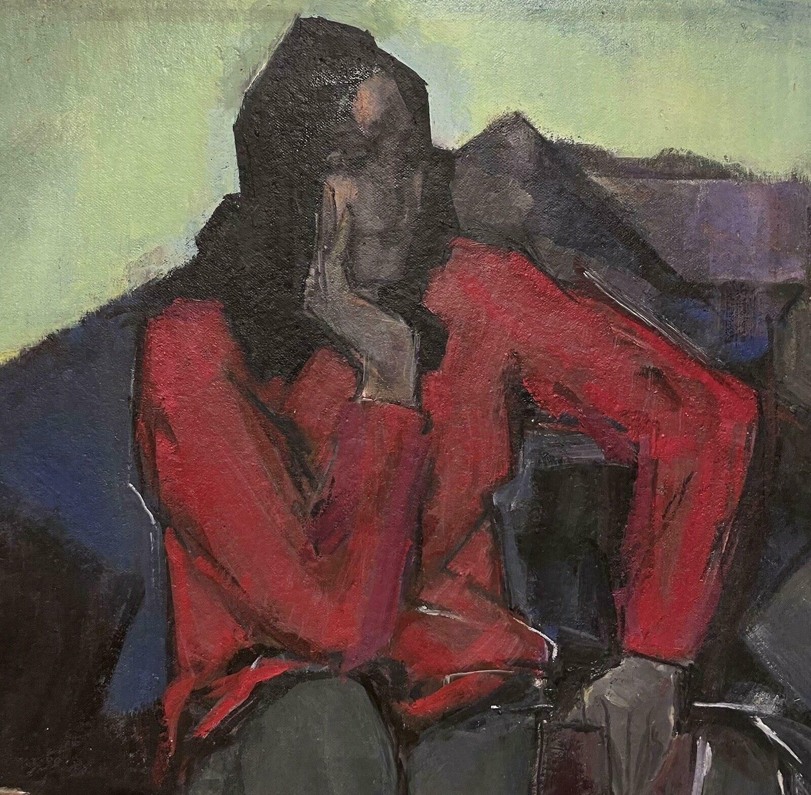 French School1960's French Modernist Signed Oil Painting   Figure In Red Jacket, Large Work photo for sale