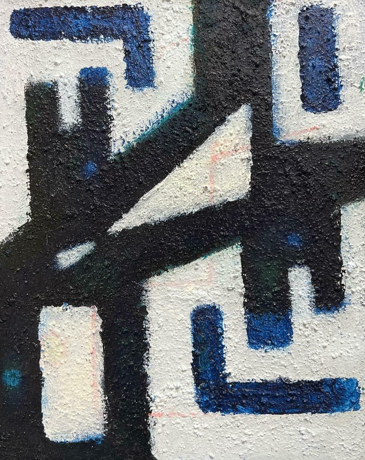 Andre Guilloublack Blue & White French Cubist Abstract Oil Painting Thickly Painted Framed