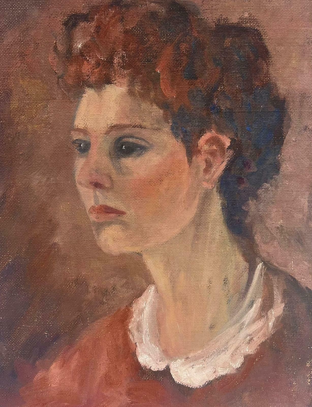 Geza Somerset Paddon1970's British Oil Painting Portrait Of Lady In White Collar1978 photo for sale