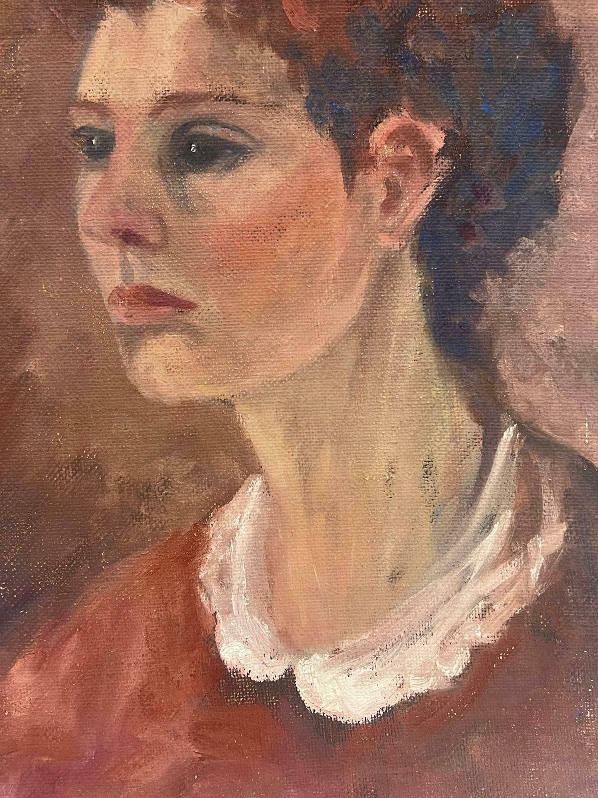 Geza Somerset Paddon1970's British Oil Painting Portrait Of Lady In White Collar1978 photo vinterior