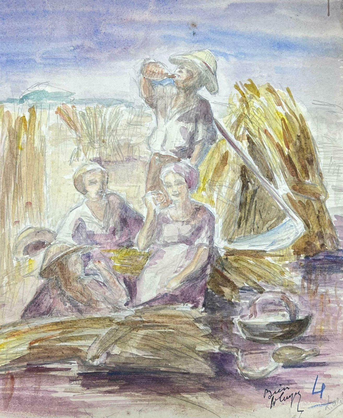 Louise Alixharvest Farm Workers On Their Lunch Break French Impressionist Landscape1930's photo for sale