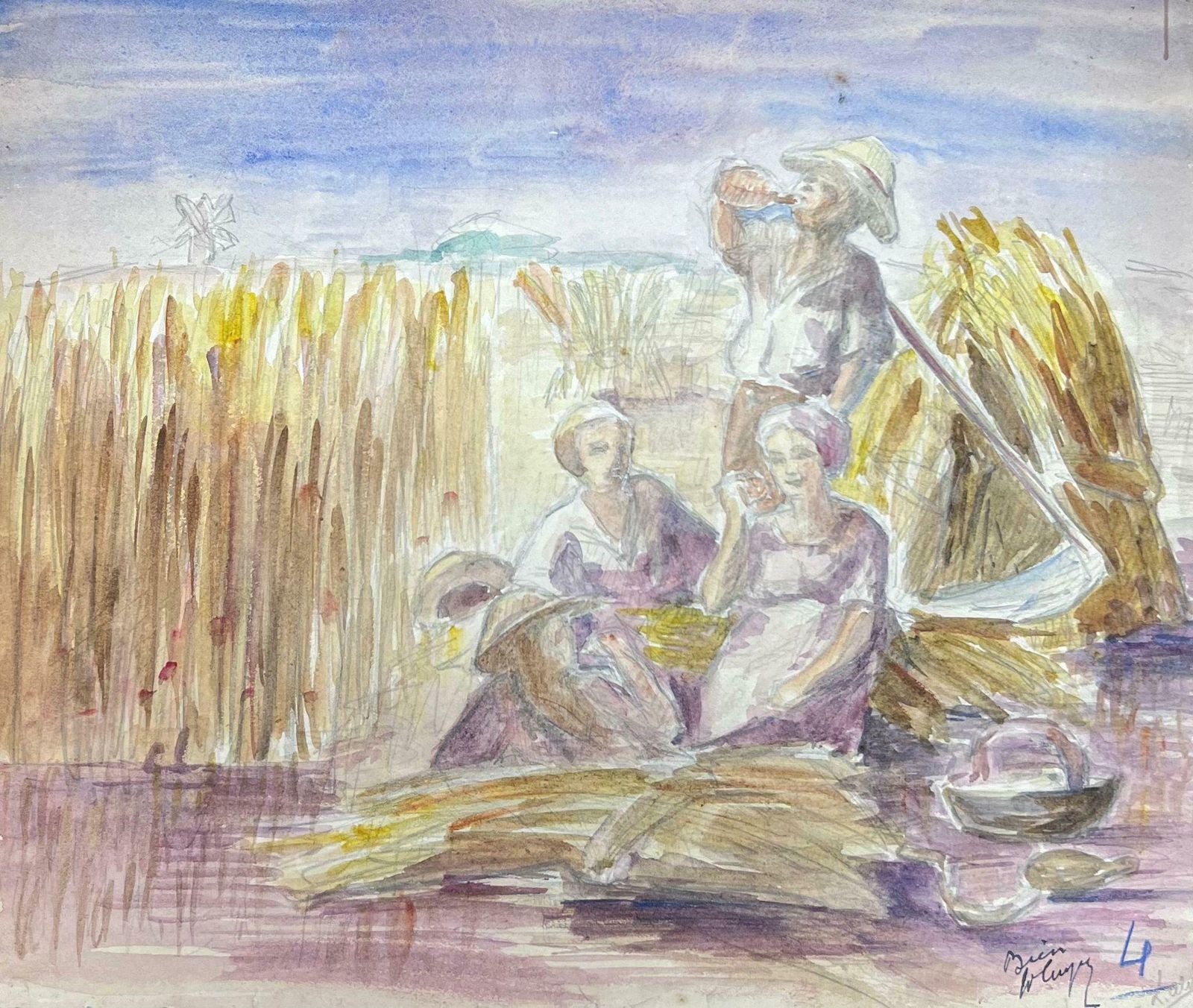 Louise Alixharvest Farm Workers On Their Lunch Break French Impressionist Landscape1930's photo Art