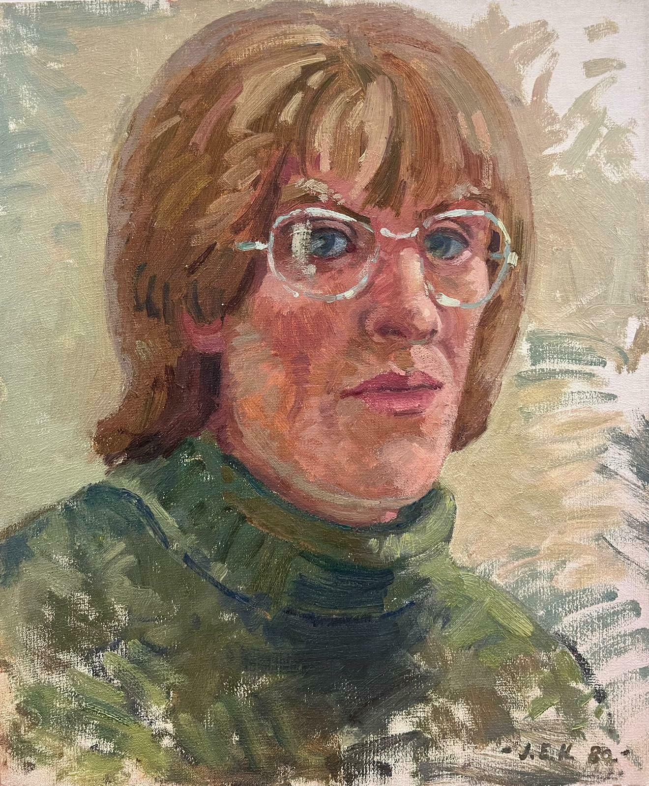 No Reserve Auction20th Century British Impressionist Signed Oil Painting Portrait Of Woman Glasses