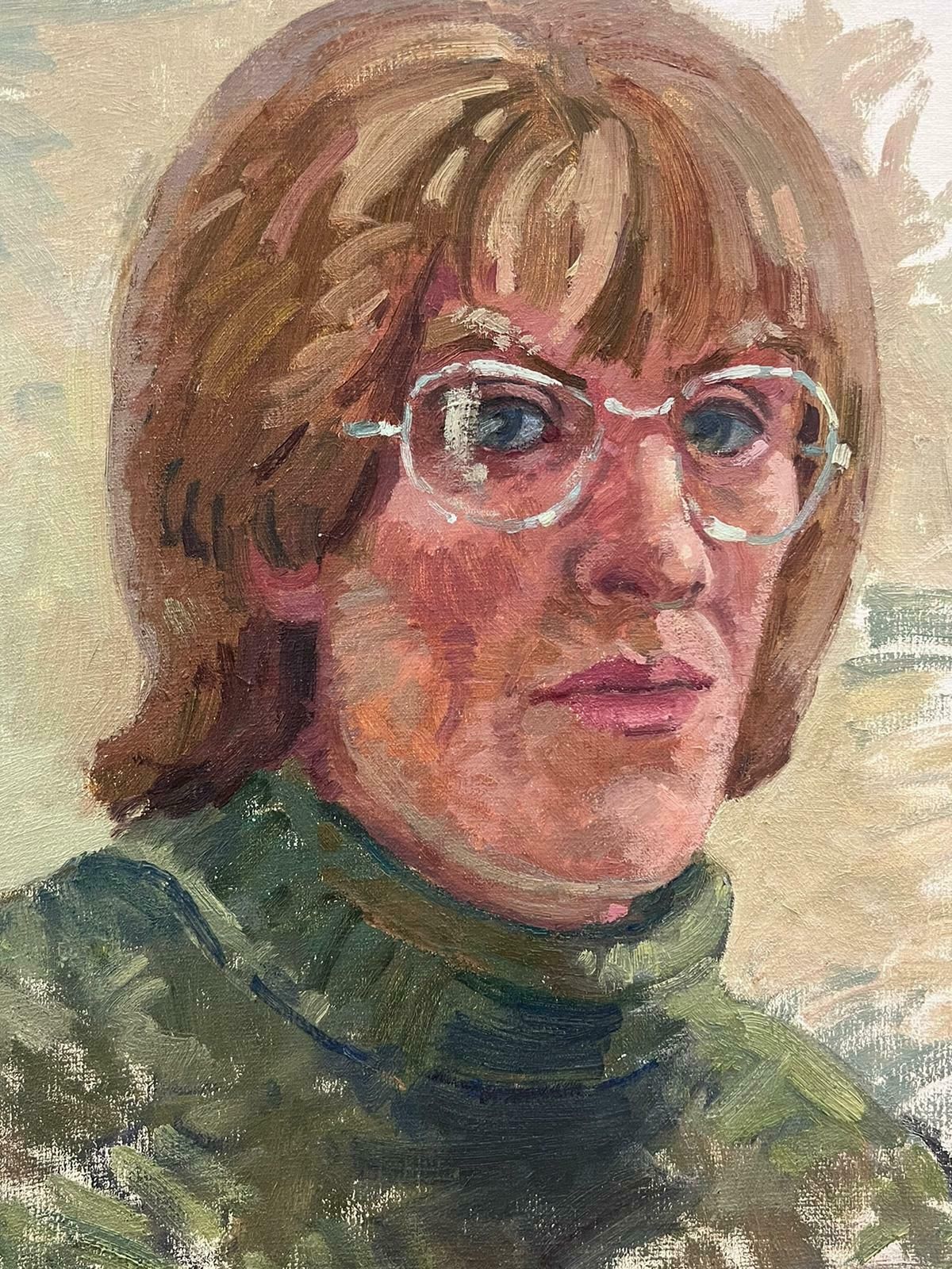 No Reserve Auction20th Century British Impressionist Signed Oil Painting Portrait Of Woman Glasses photo furniture
