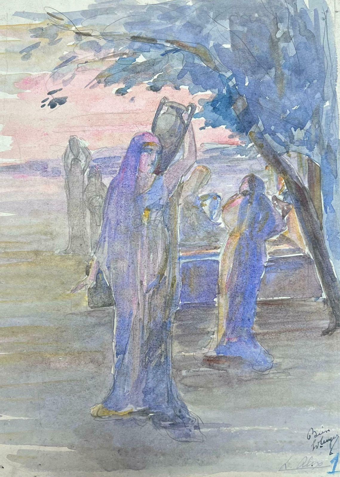 Louise Alix1930's French Impressionist Praying Monks Surrounding The Tomb1930's photo for sale