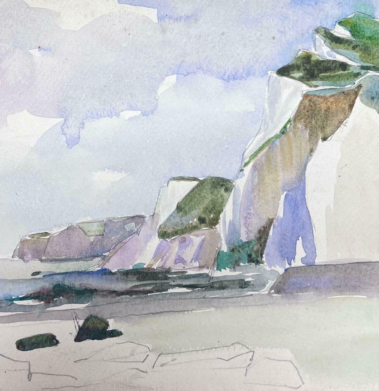 Louise Alixgrass Covered Rocky Coastal Cliffs 1930's French Impressionist 1930's photo Art