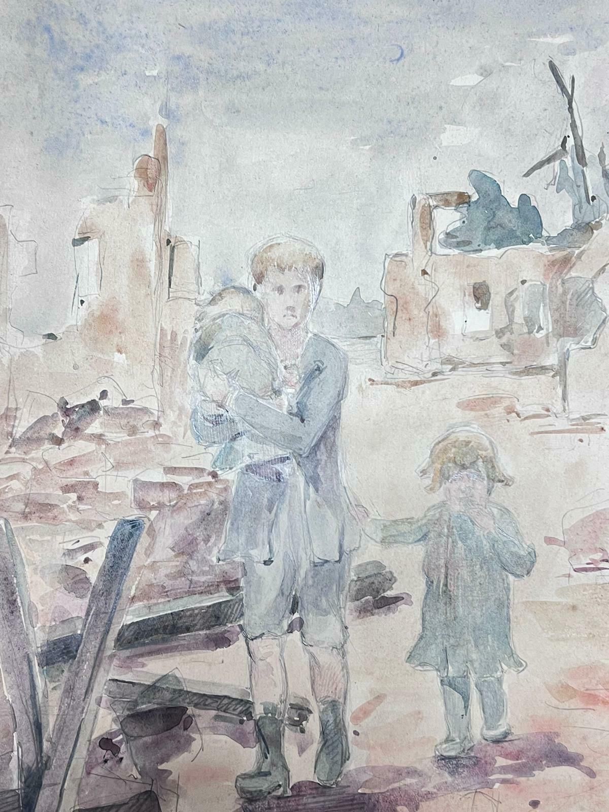 Louise Alixfather And Children Walking Through The Ruins French Impressionist 1930's photo for sale