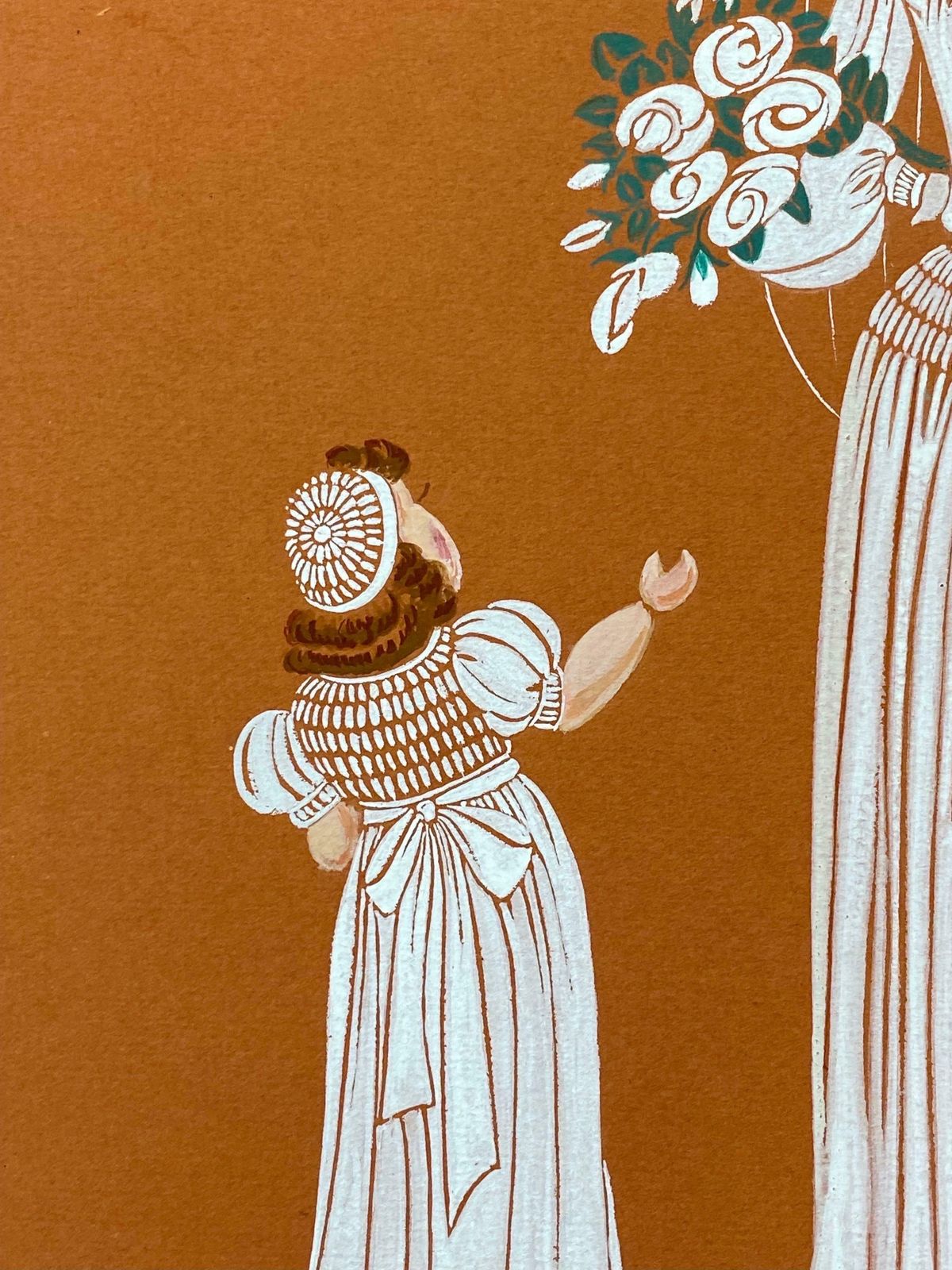 Geneviève Thomas1940's Fashion Illustration   Beautiful Bride & Child Portrait Scenec. 1940's photo for sale