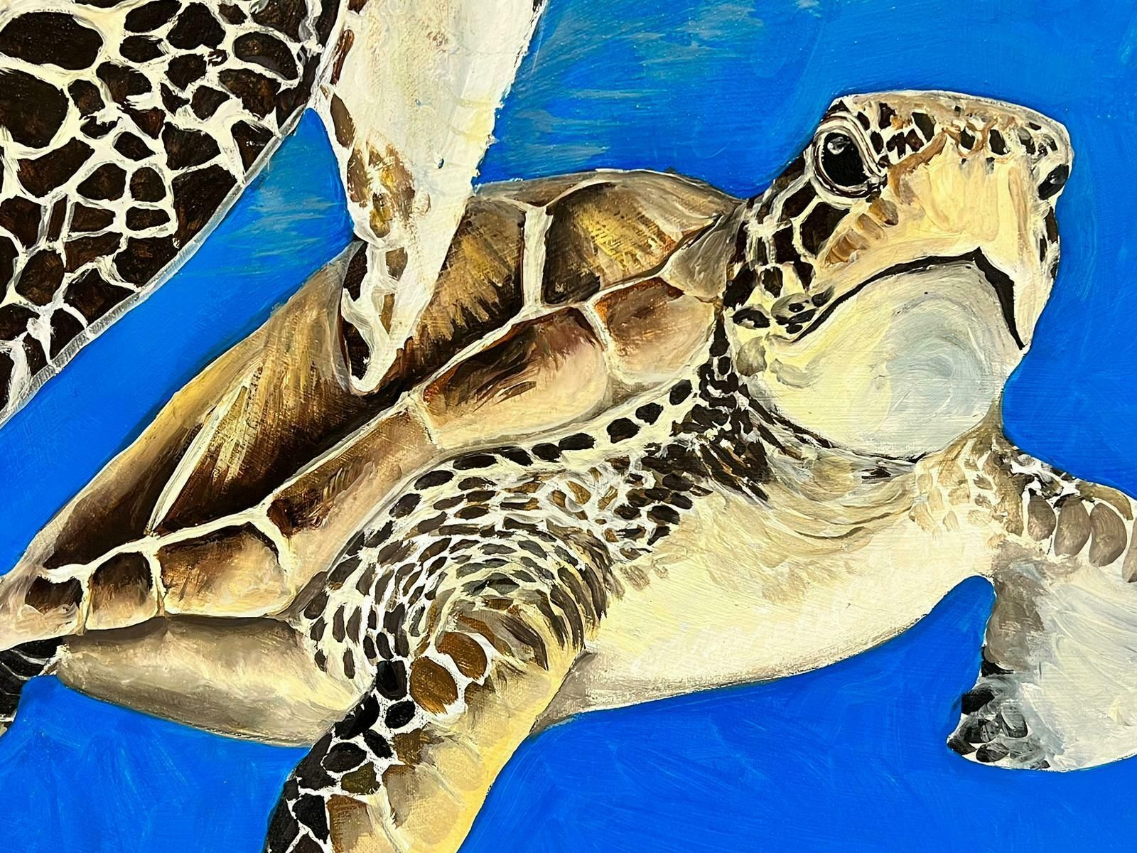 British Contemporarysea Turtles Swimming In Blue Sea Large Contemporary British Painting On Canvas photo for sale