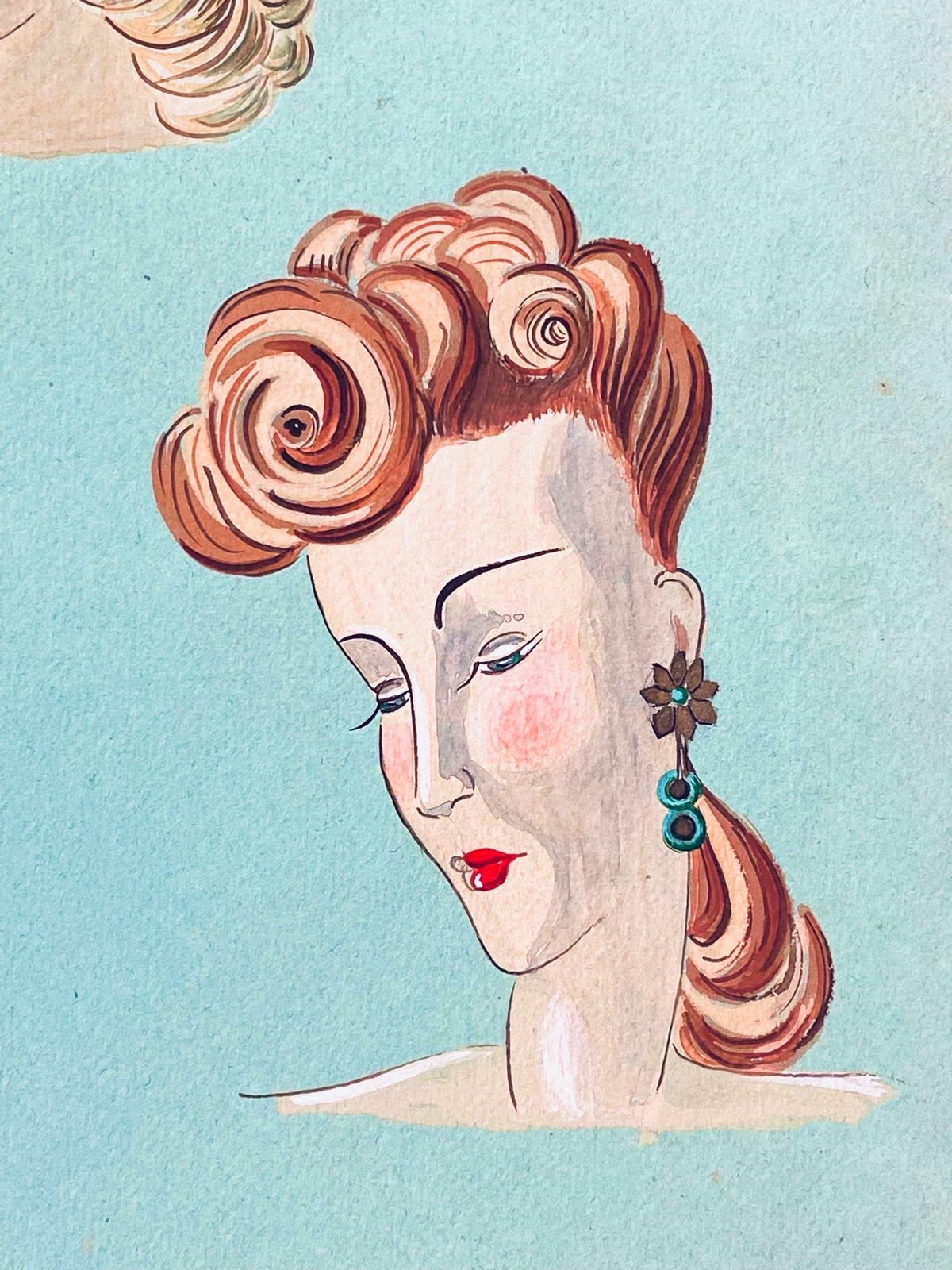 Geneviève Thomas1940's French Fashion Illustration   Elegant Three Women Face Portraitsc. 1940's photo for sale