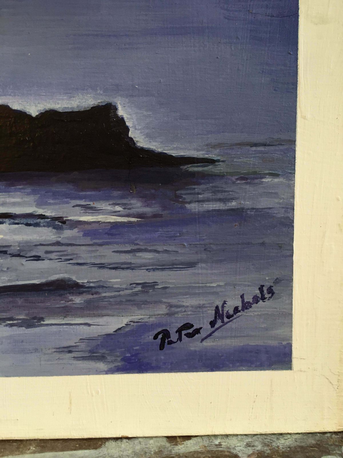 Peter Nicholslighthouse At Night, Silhouette Landscape Large Signed Oil Paintingc. 2009 photo Art